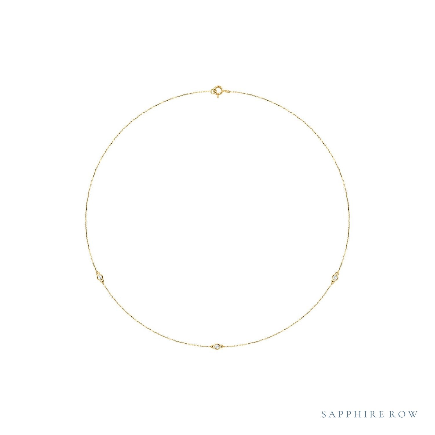 Sapphire Row Lab-Grown Diamond Station Necklace - Yellow Gold, 3-Station (1/5 ctw)