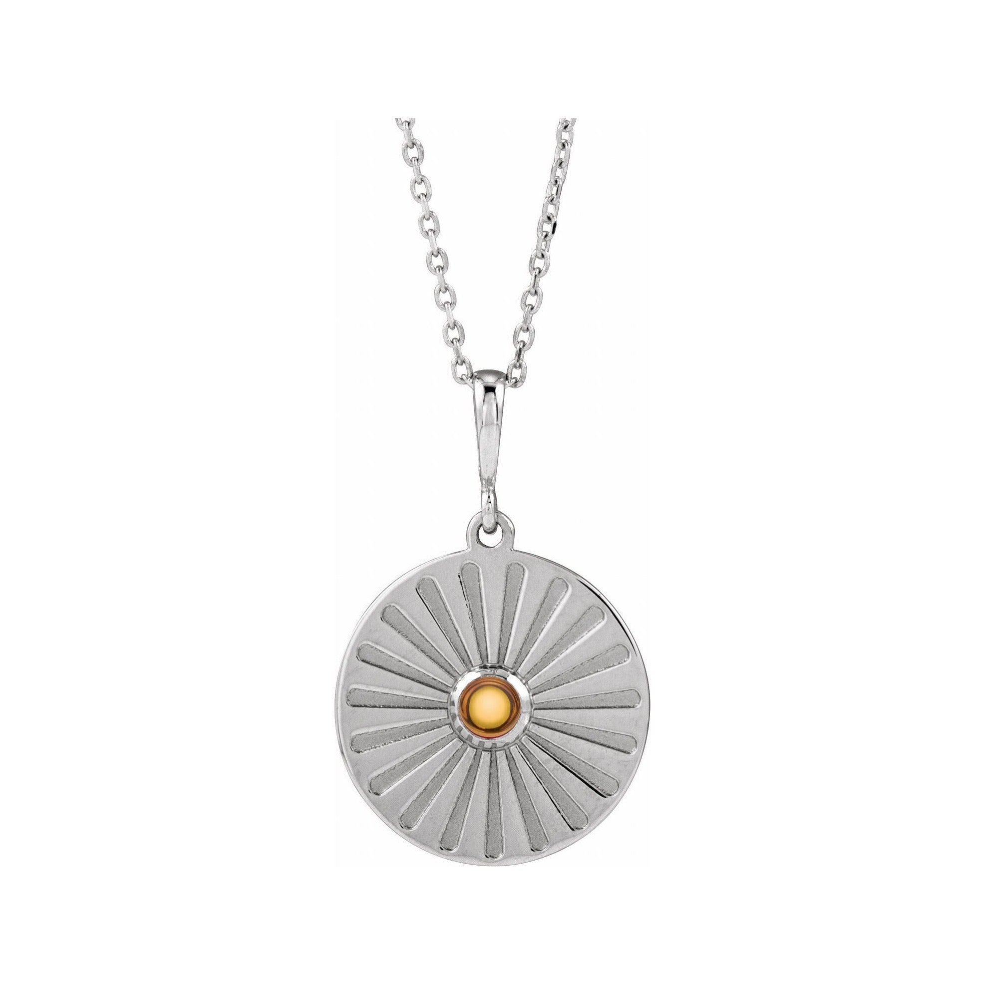 Sapphire Row Natural Cabochon Starburst Necklace - Citrine, White Gold