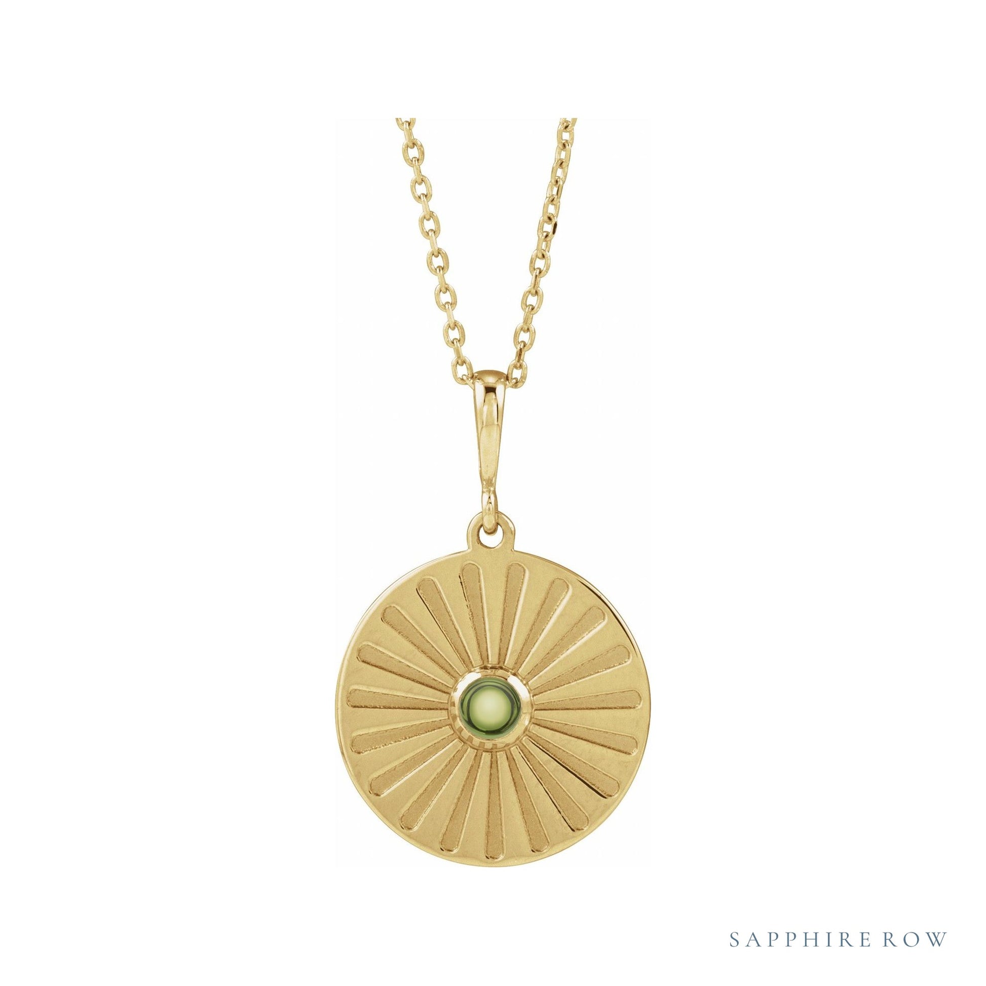 Sapphire Row Natural Cabochon Starburst Necklace - Peridot, Yellow Gold
