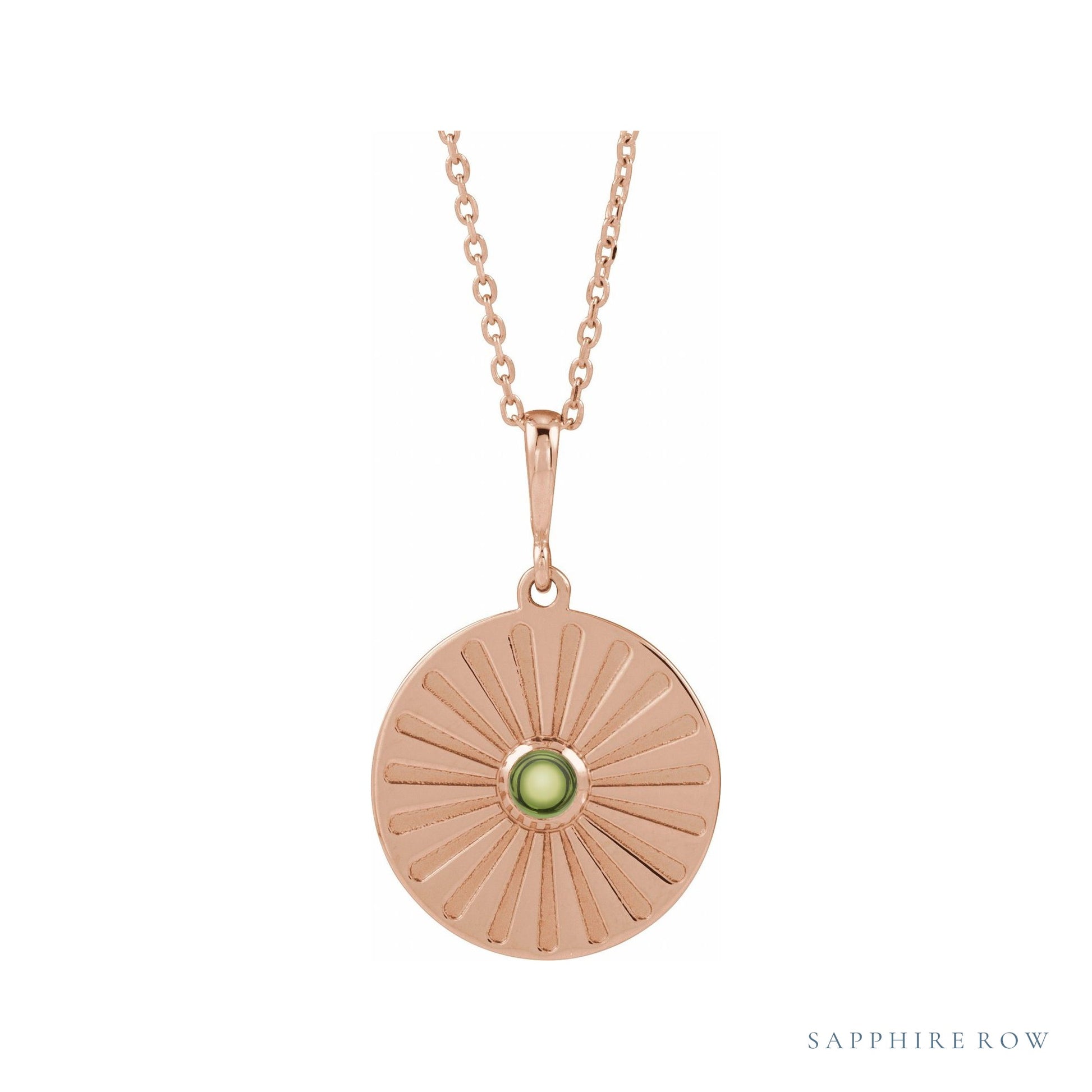 Sapphire Row Natural Cabochon Starburst Necklace - Peridot, Rose Gold