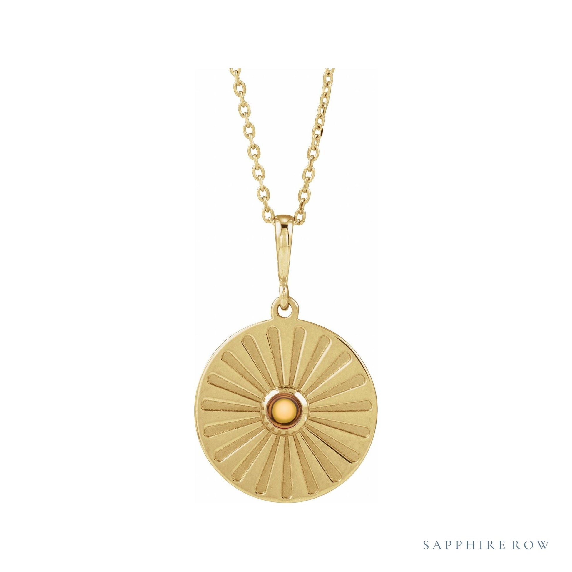 Sapphire Row Natural Cabochon Starburst Necklace - Citrine, Yellow Gold
