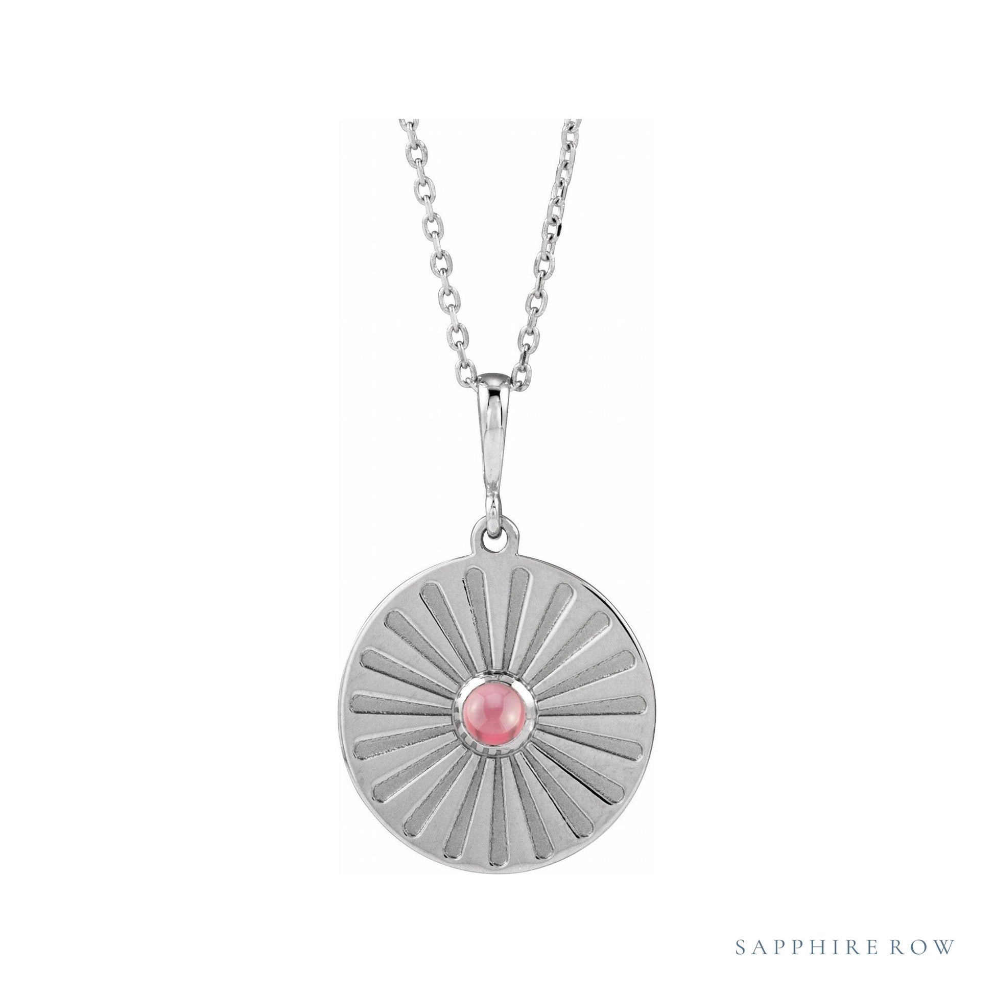 Sapphire Row Natural Cabochon Starburst Necklace - Rhodolite Garnet, Platinum