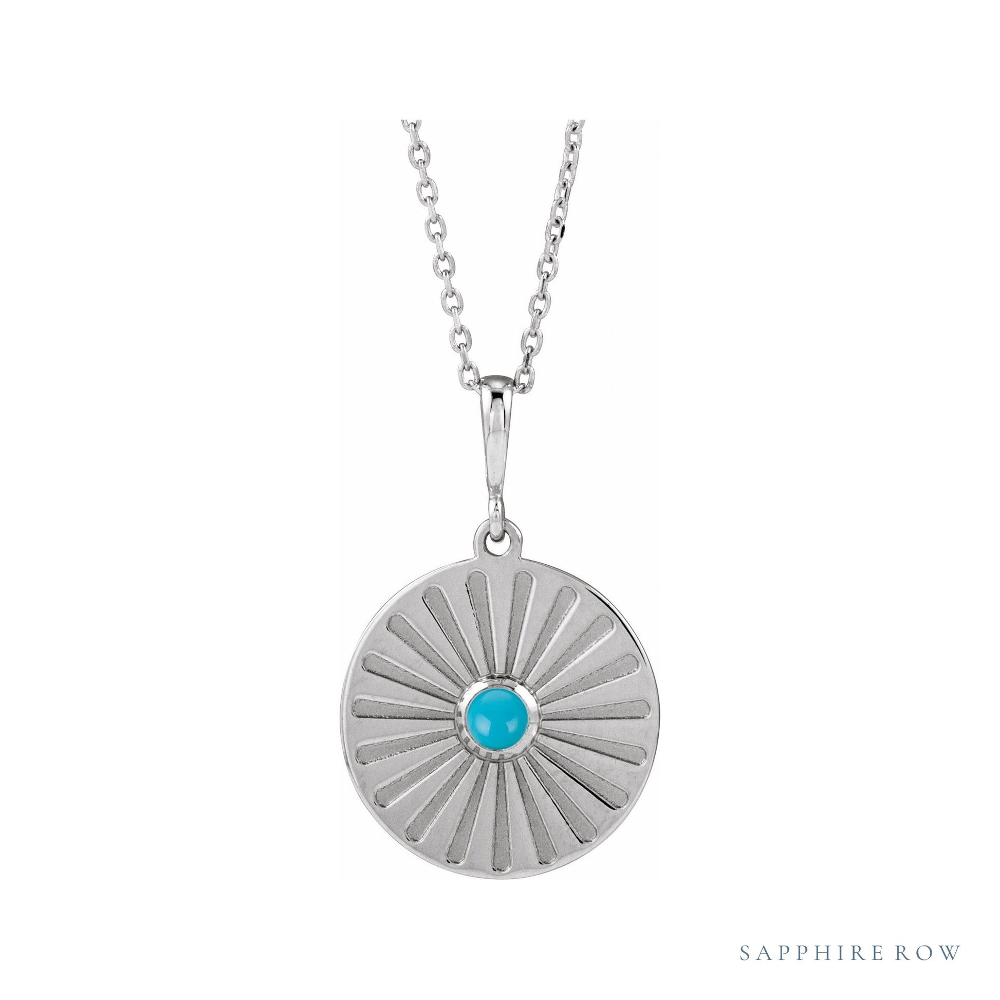 Sapphire Row Natural Cabochon Starburst Necklace - Turquoise, Platinum