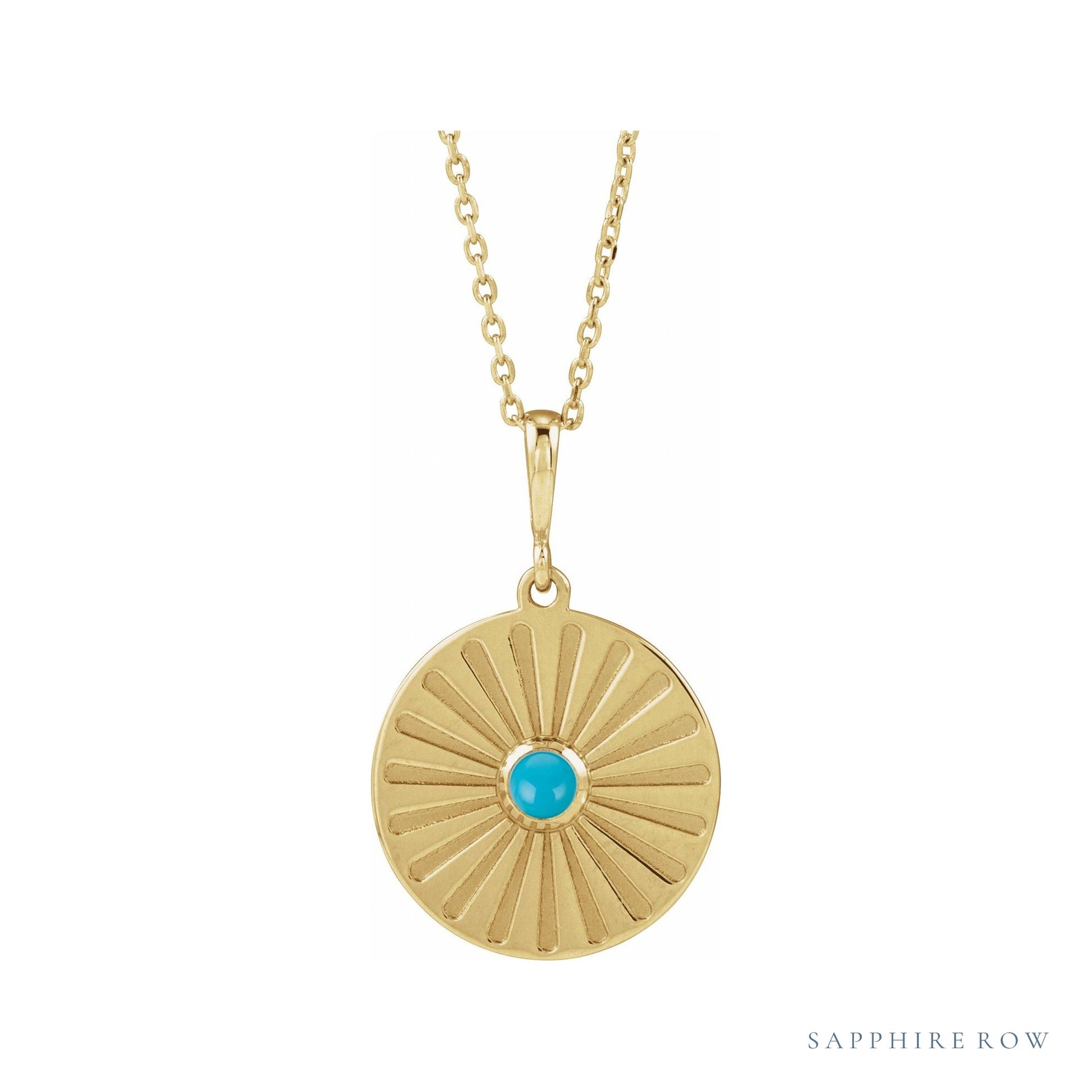 Sapphire Row Natural Cabochon Starburst Necklace - Turquoise, Yellow Gold