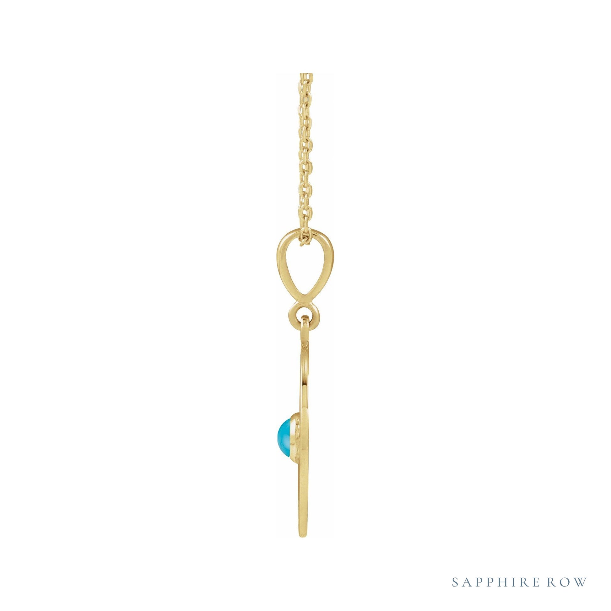 Sapphire Row Natural Cabochon Starburst Necklace - Turquoise, Yellow Gold (view 2)