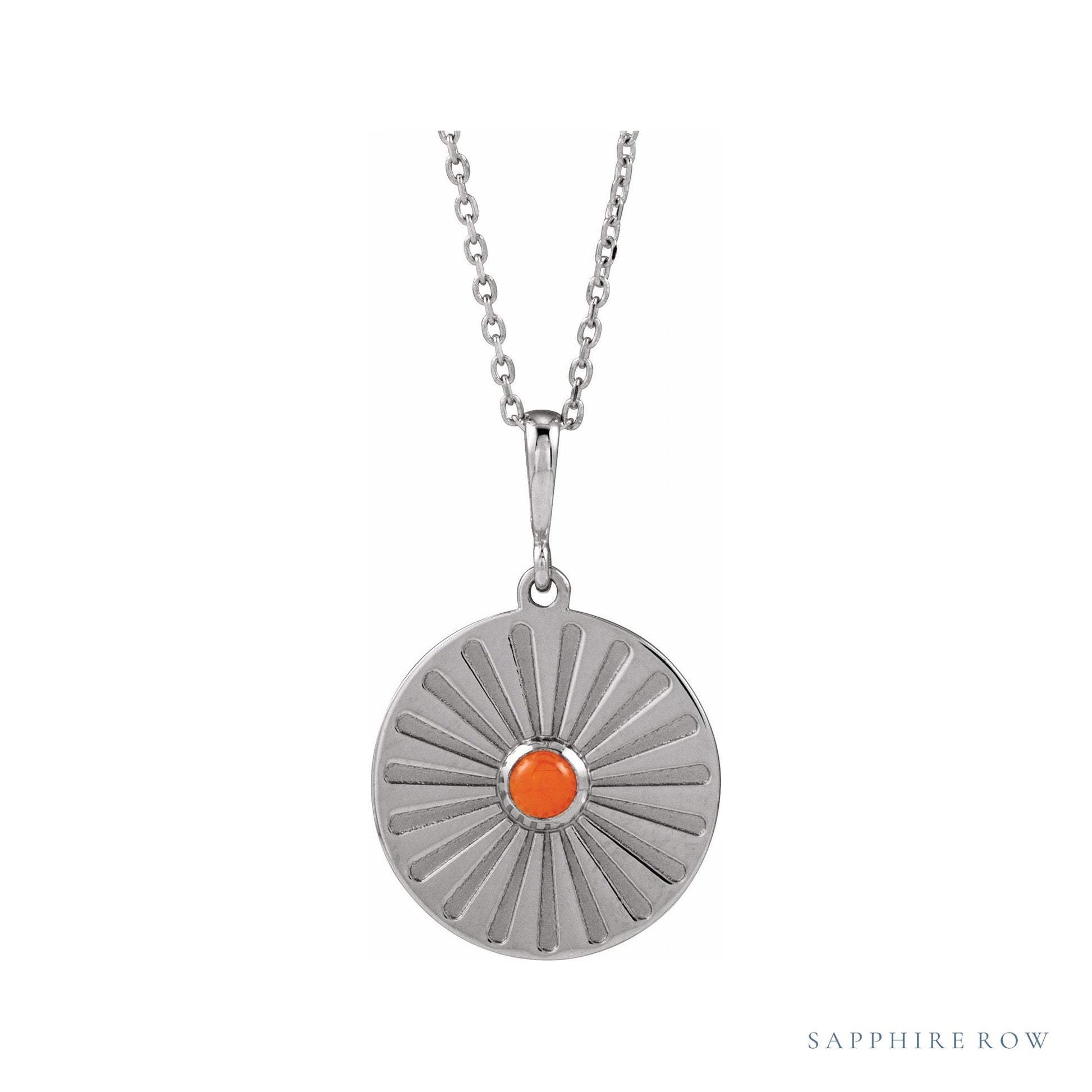 Sapphire Row Natural Cabochon Starburst Necklace - Pink Coral, White Gold