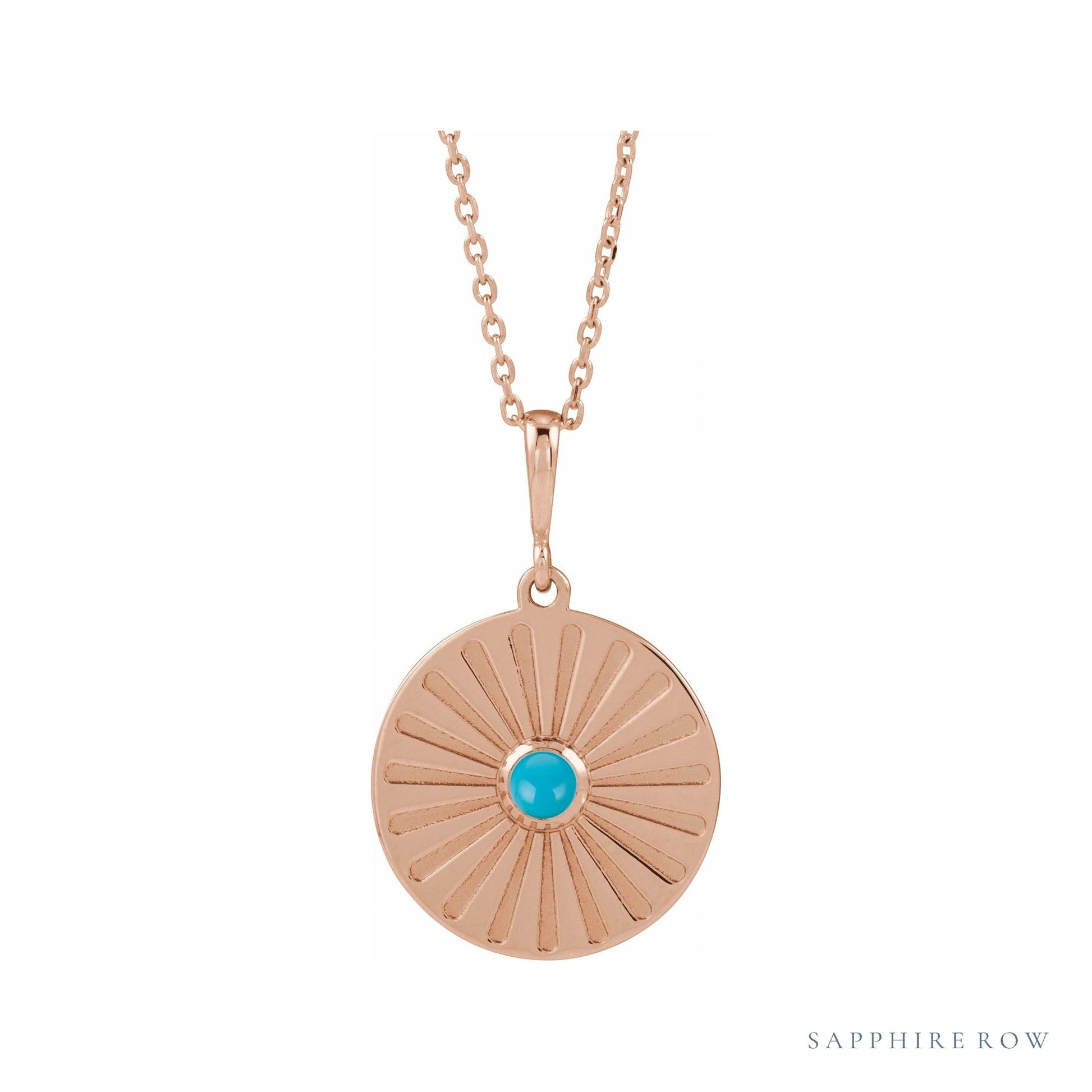 Sapphire Row Natural Cabochon Starburst Necklace - Turquoise, Rose Gold