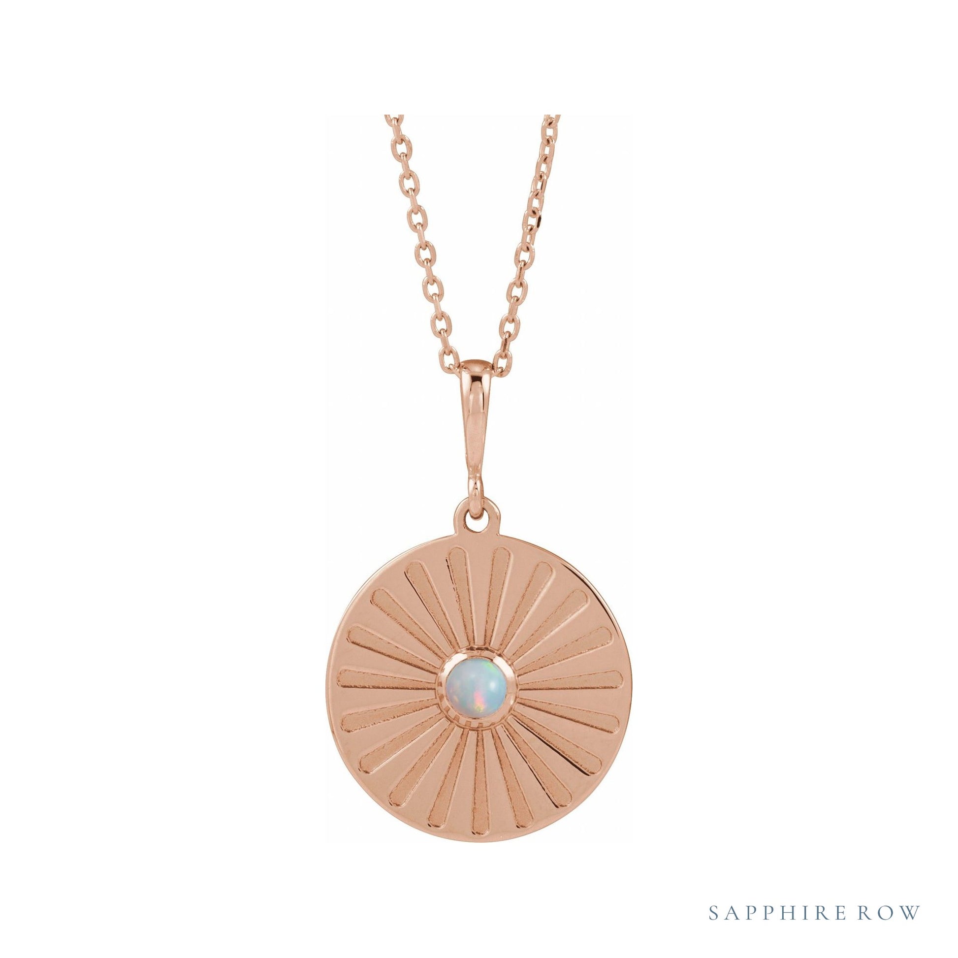 Sapphire Row Natural Cabochon Starburst Necklace - Ethiopian Opal, Rose Gold