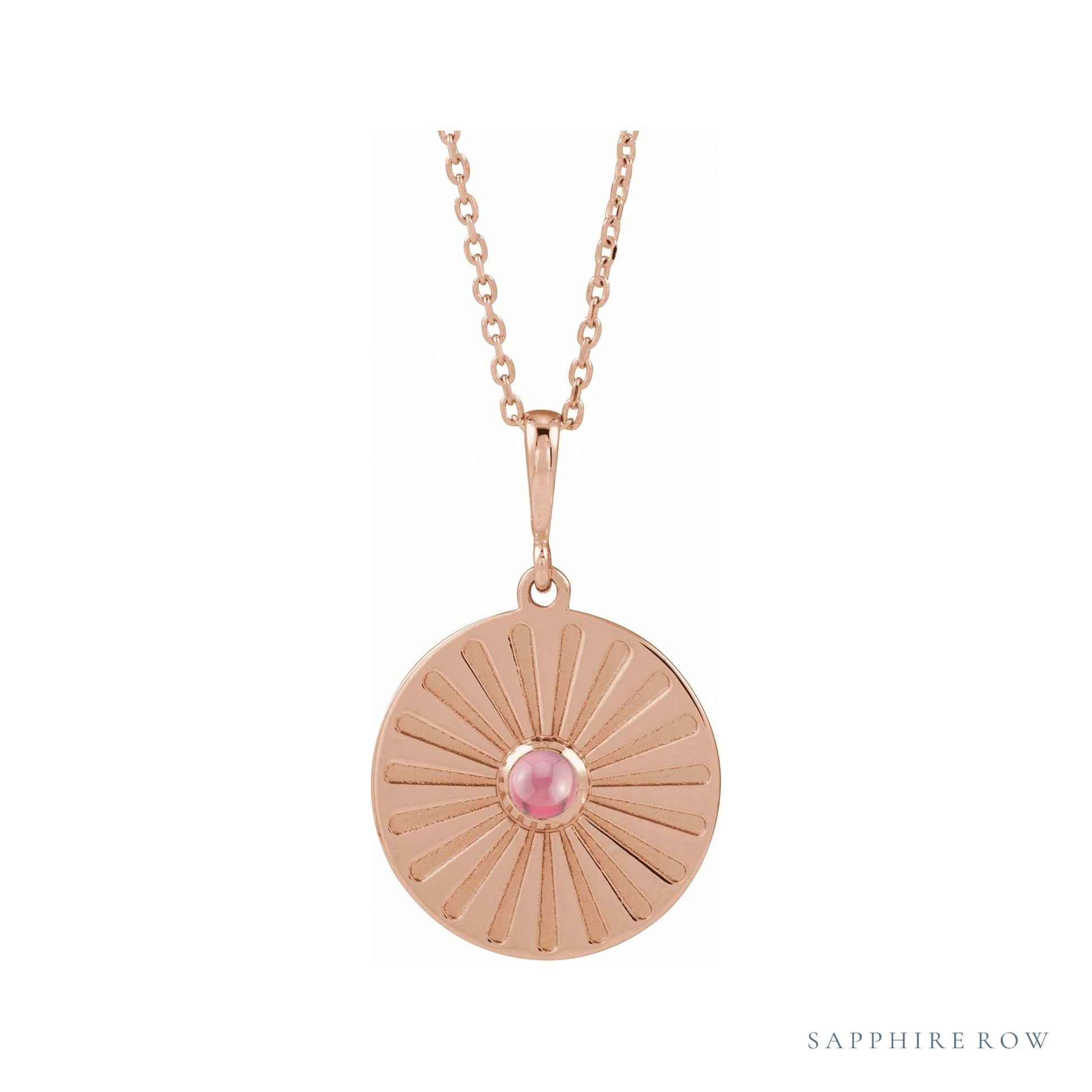 Sapphire Row Natural Cabochon Starburst Necklace - Rhodolite Garnet, Rose Gold