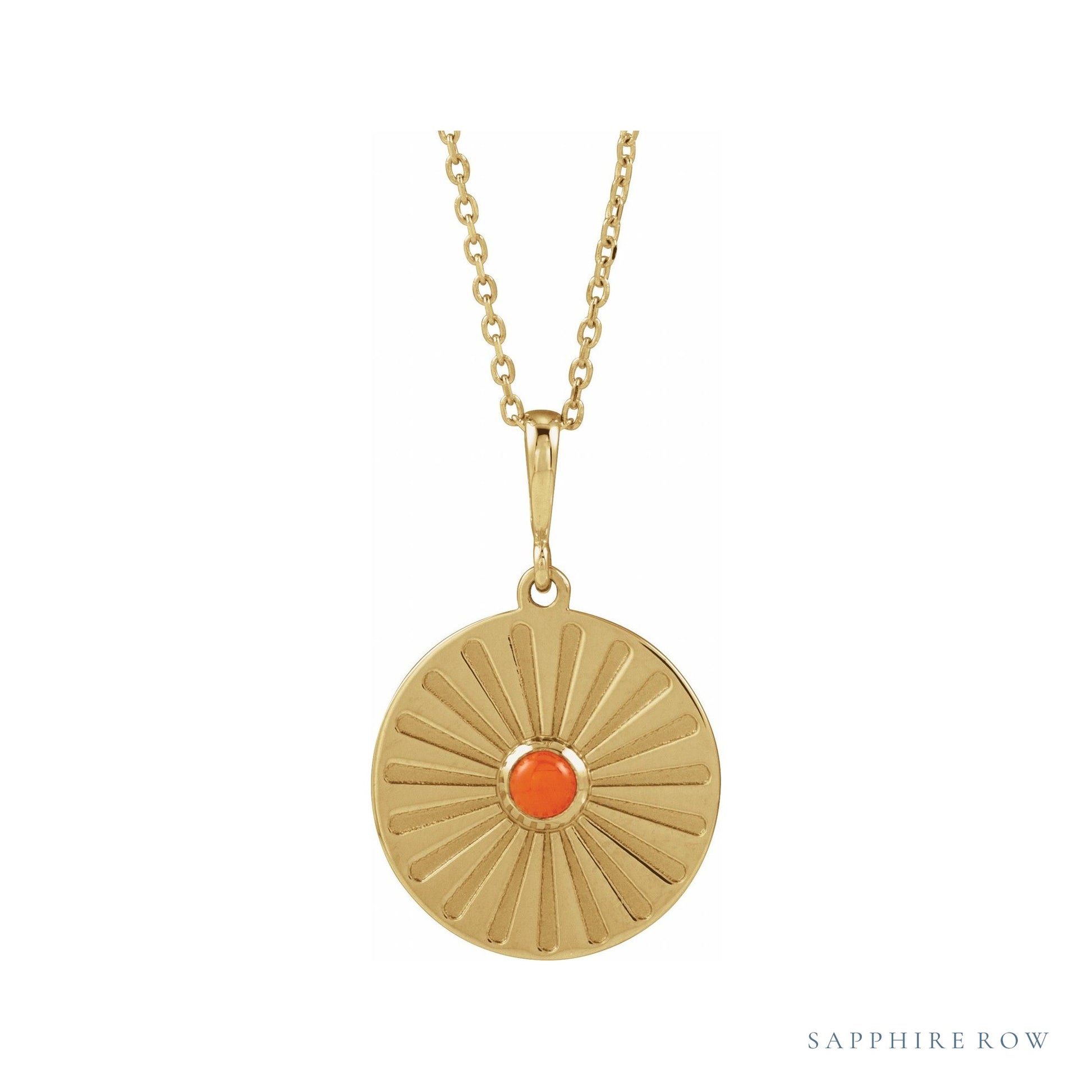 Sapphire Row Natural Cabochon Starburst Necklace - Pink Coral, Yellow Gold