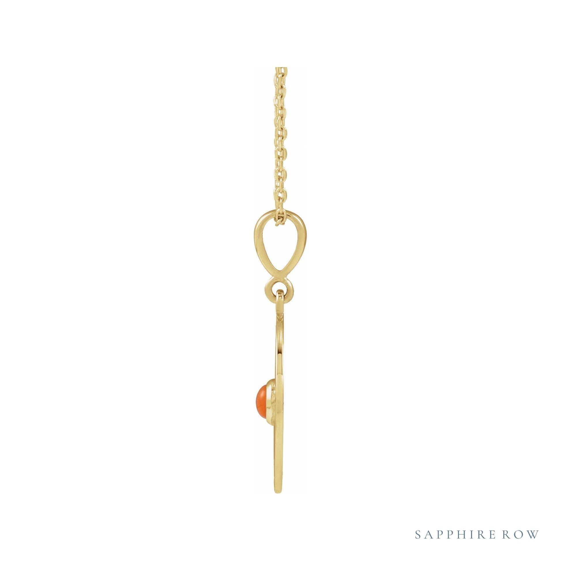 Sapphire Row Natural Cabochon Starburst Necklace - Pink Coral, Yellow Gold (view 2)