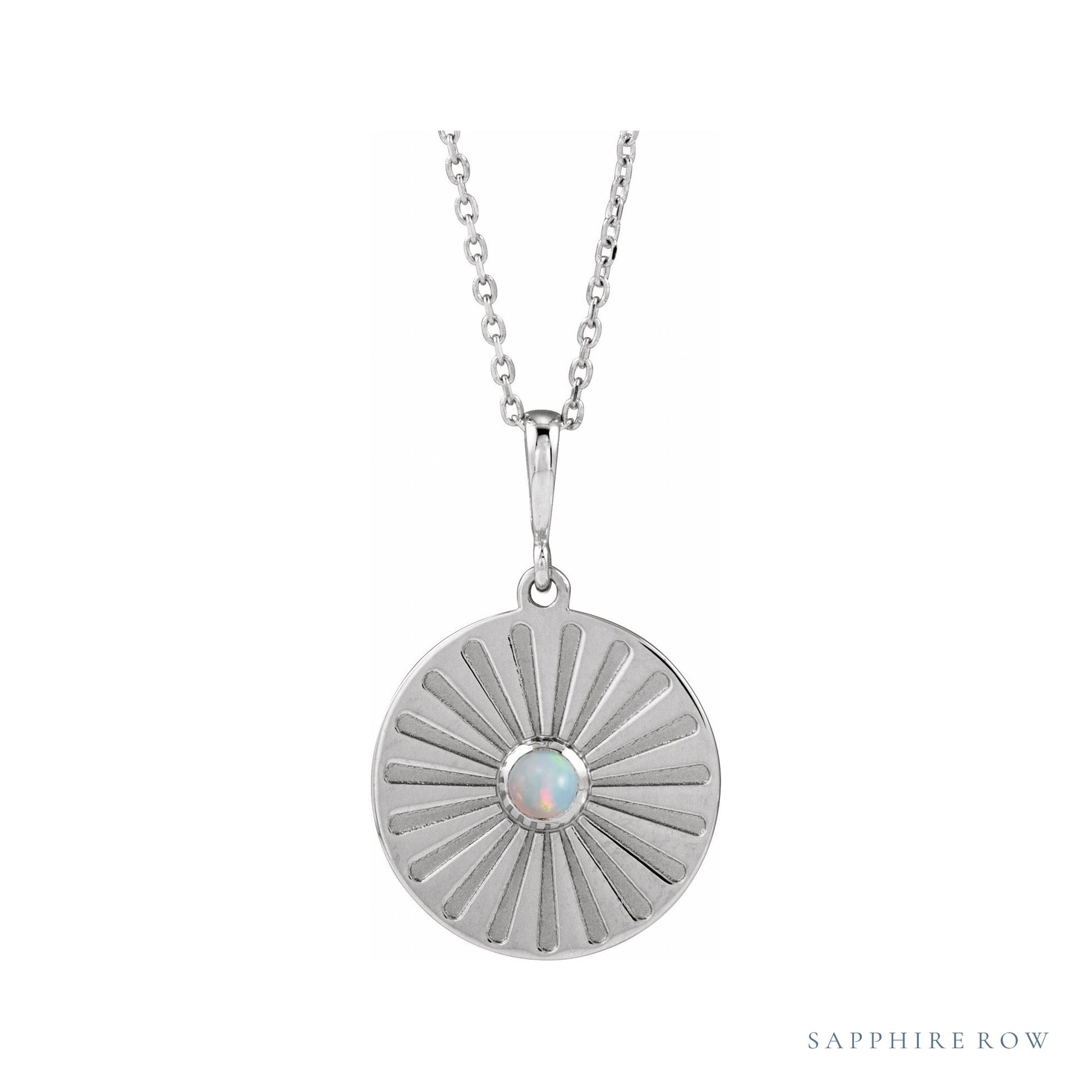 Sapphire Row Natural Cabochon Starburst Necklace - Ethiopian Opal, Platinum