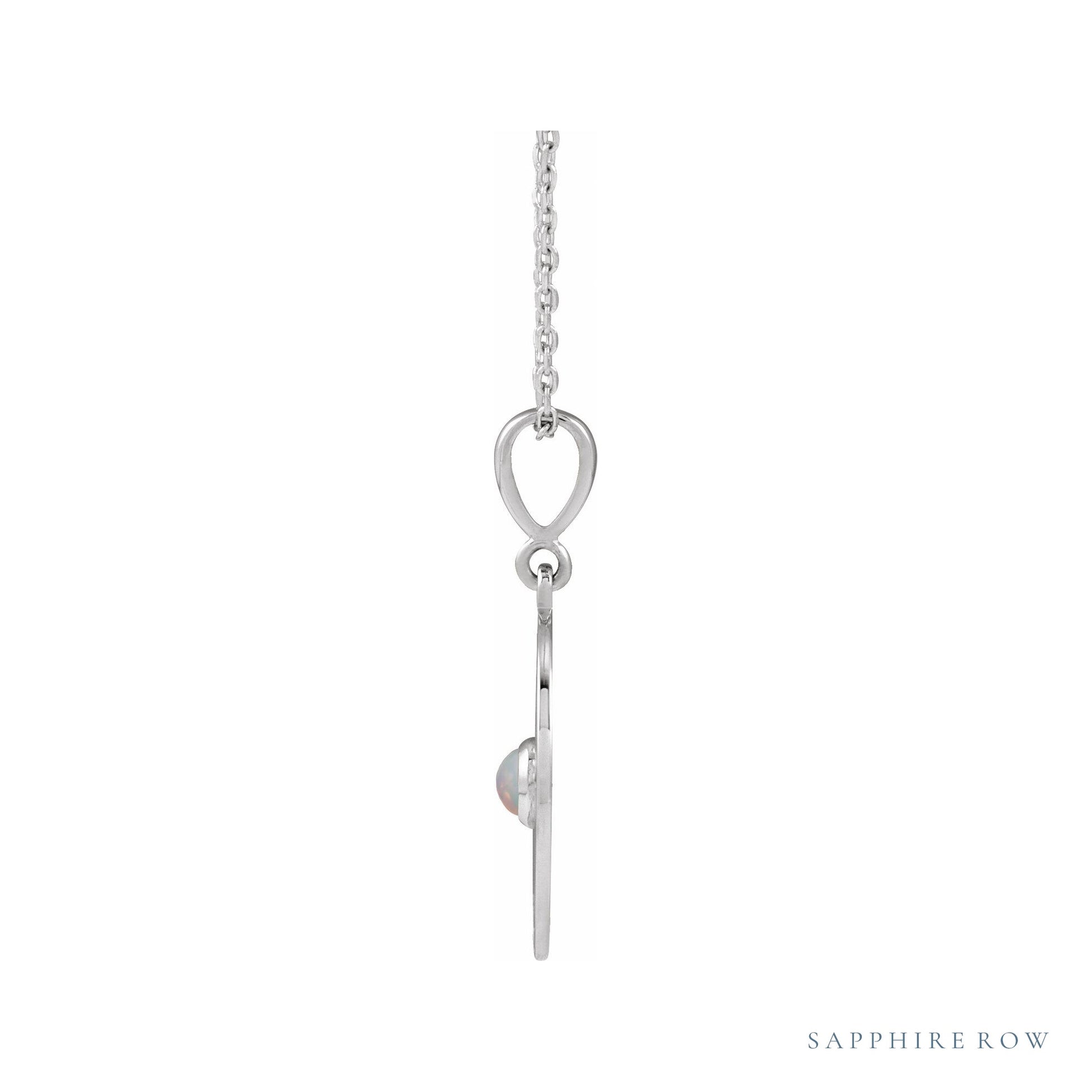 Sapphire Row Natural Cabochon Starburst Necklace - Ethiopian Opal, White Gold (view 2)