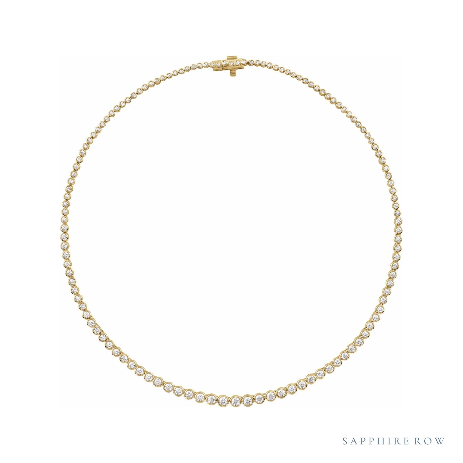 Sapphire Row Natural Diamond Graduated Bezel Tennis Necklace - Yellow Gold