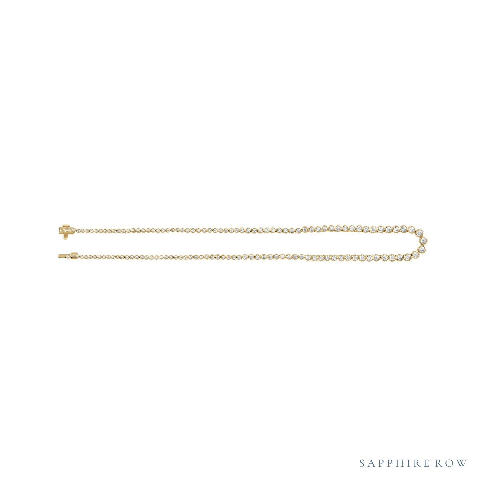 Sapphire Row Natural Diamond Graduated Bezel Tennis Necklace - Yellow Gold (view 2)