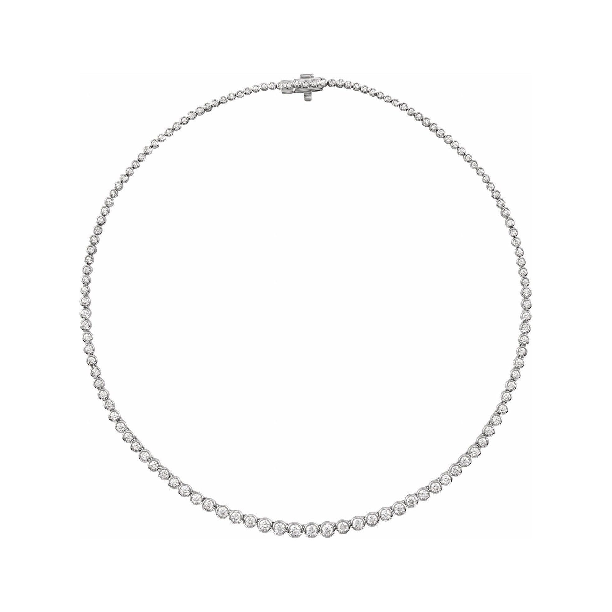 Sapphire Row Natural Diamond Graduated Bezel Tennis Necklace - White Gold