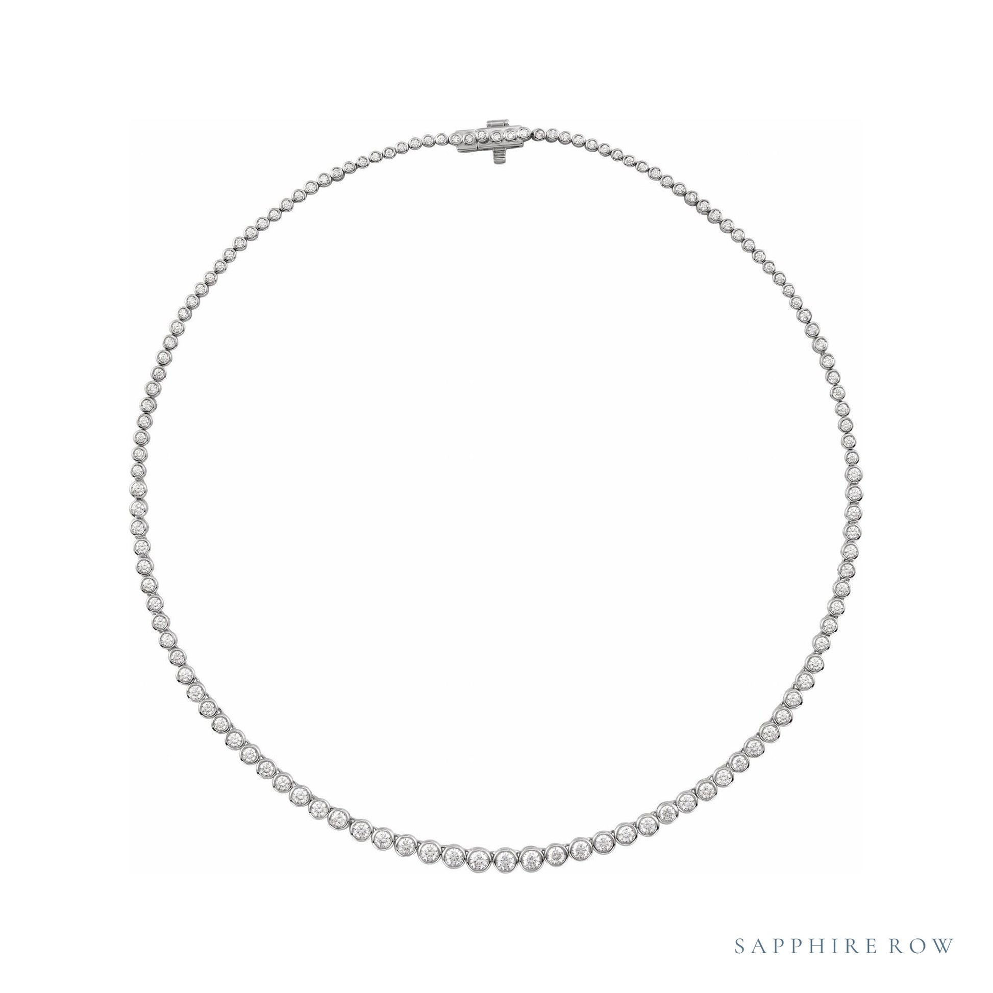 Sapphire Row Natural Diamond Graduated Bezel Tennis Necklace - White Gold