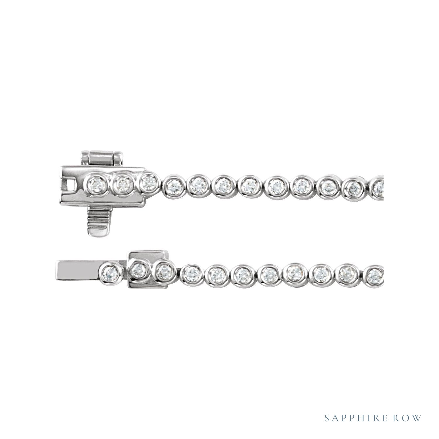 Sapphire Row Natural Diamond Graduated Bezel Tennis Necklace - White Gold (view 2)