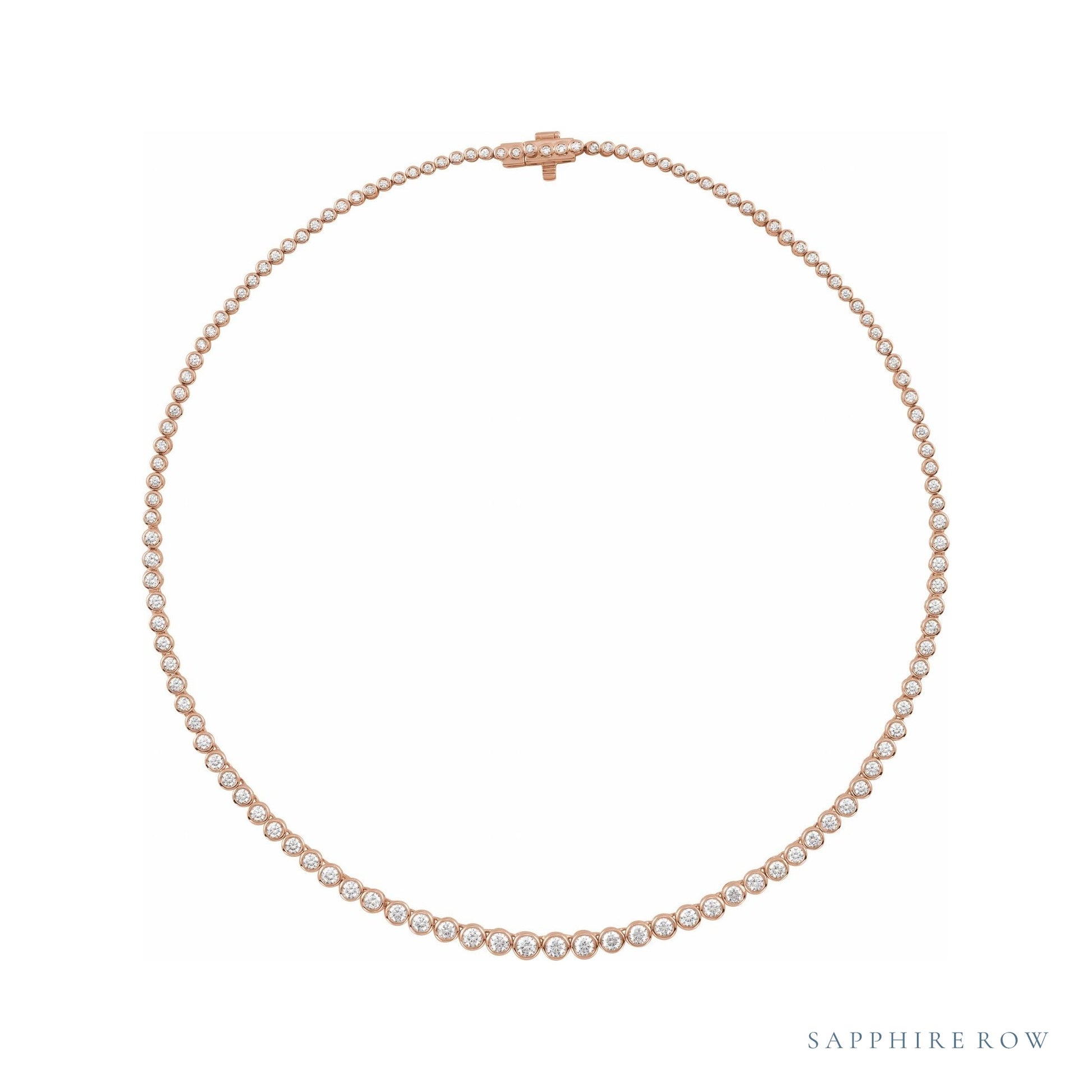 Sapphire Row Natural Diamond Graduated Bezel Tennis Necklace - Rose Gold