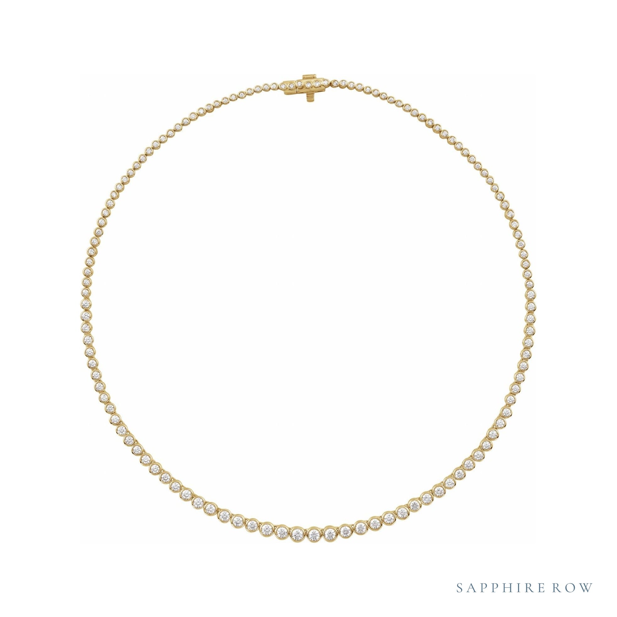 Sapphire Row Lab-Grown Diamond Graduated Bezel Tennis Necklace - Yellow Gold