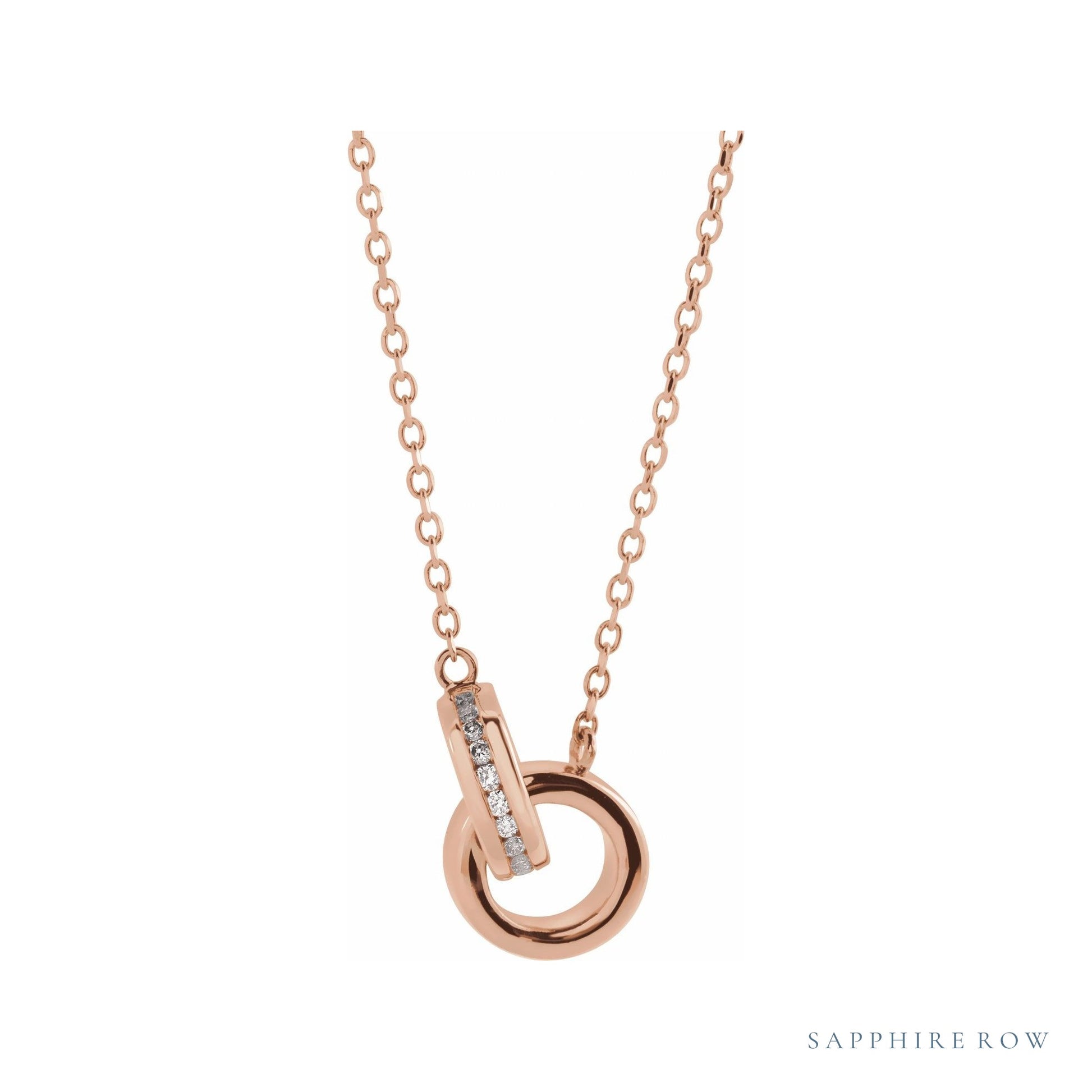 Sapphire Row Natural Diamond Pavé Interlocking Circles Necklace - Rose Gold