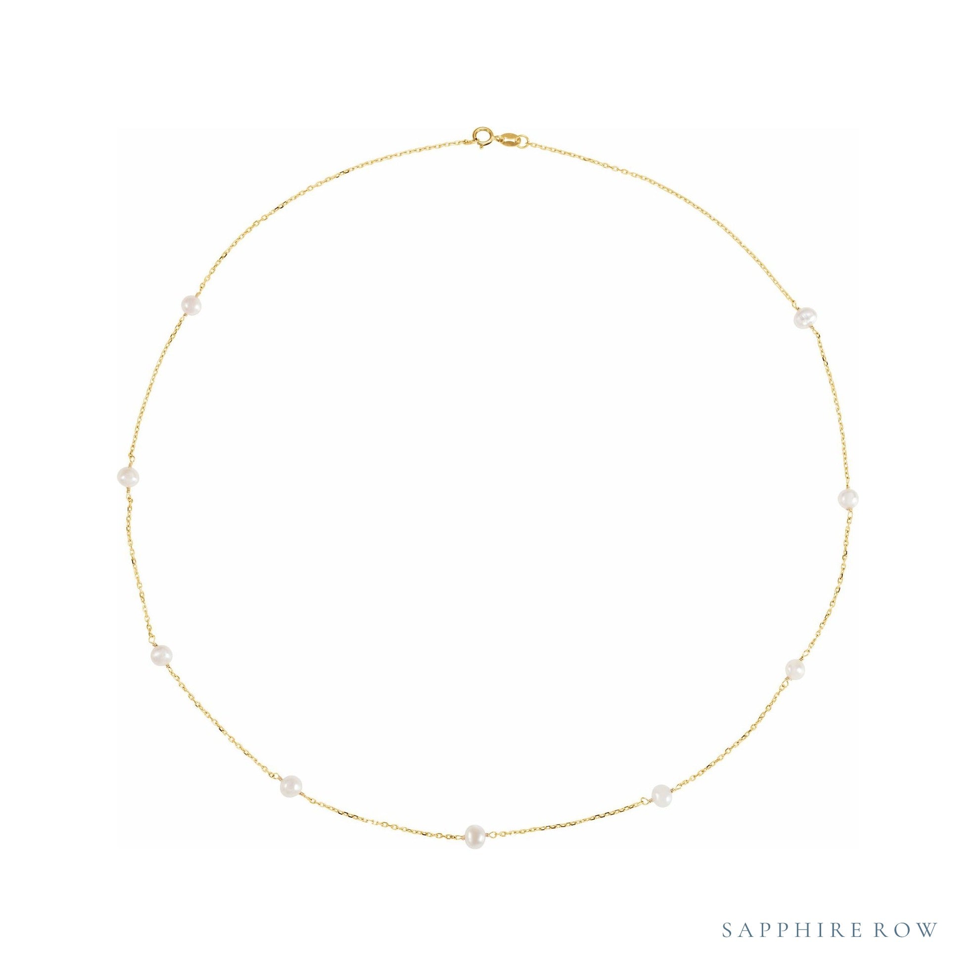 Sapphire Row Mini Pearl Station Necklace - Yellow Gold