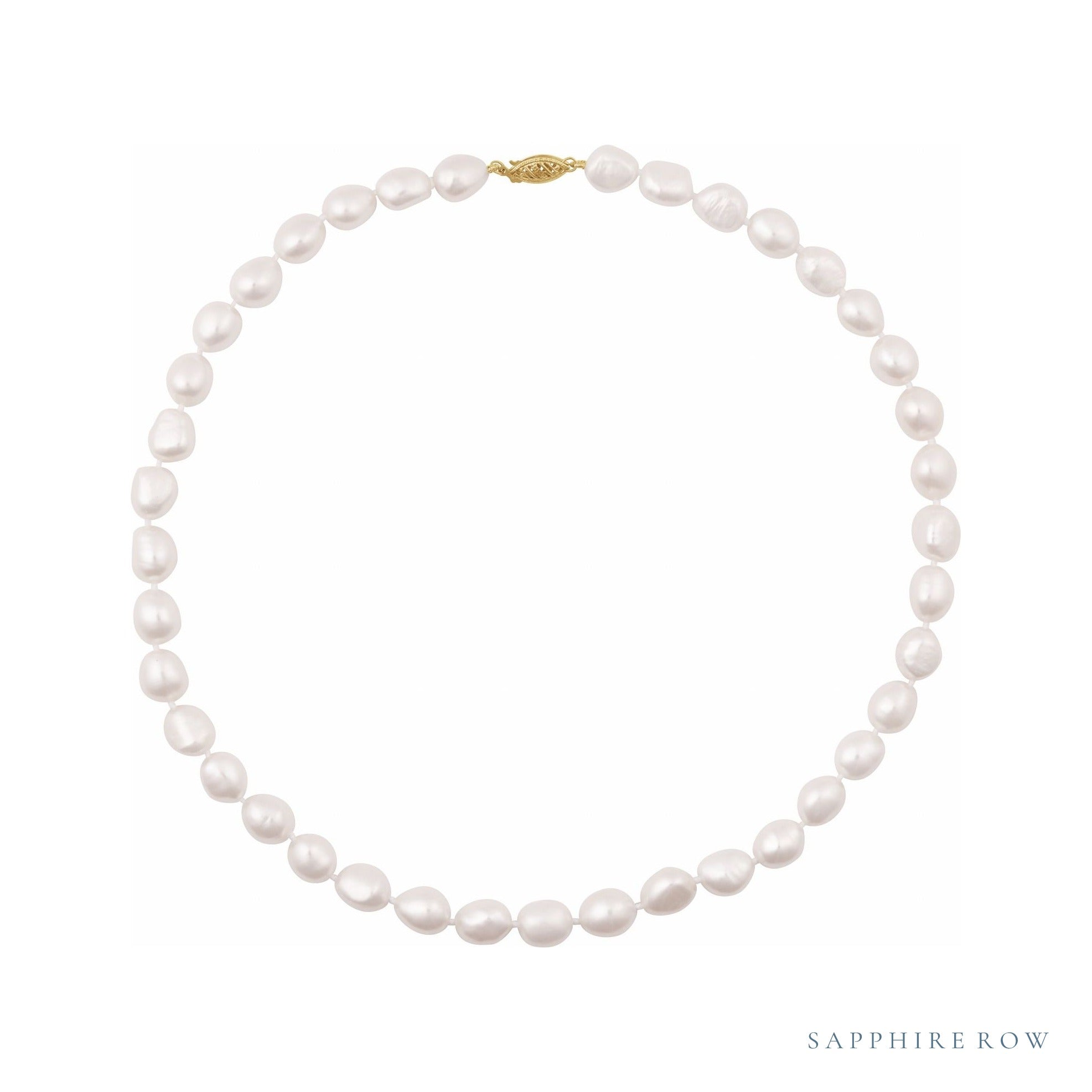 Sapphire Row Cultured Raw Shaped Pearl Necklace - 8-9mm