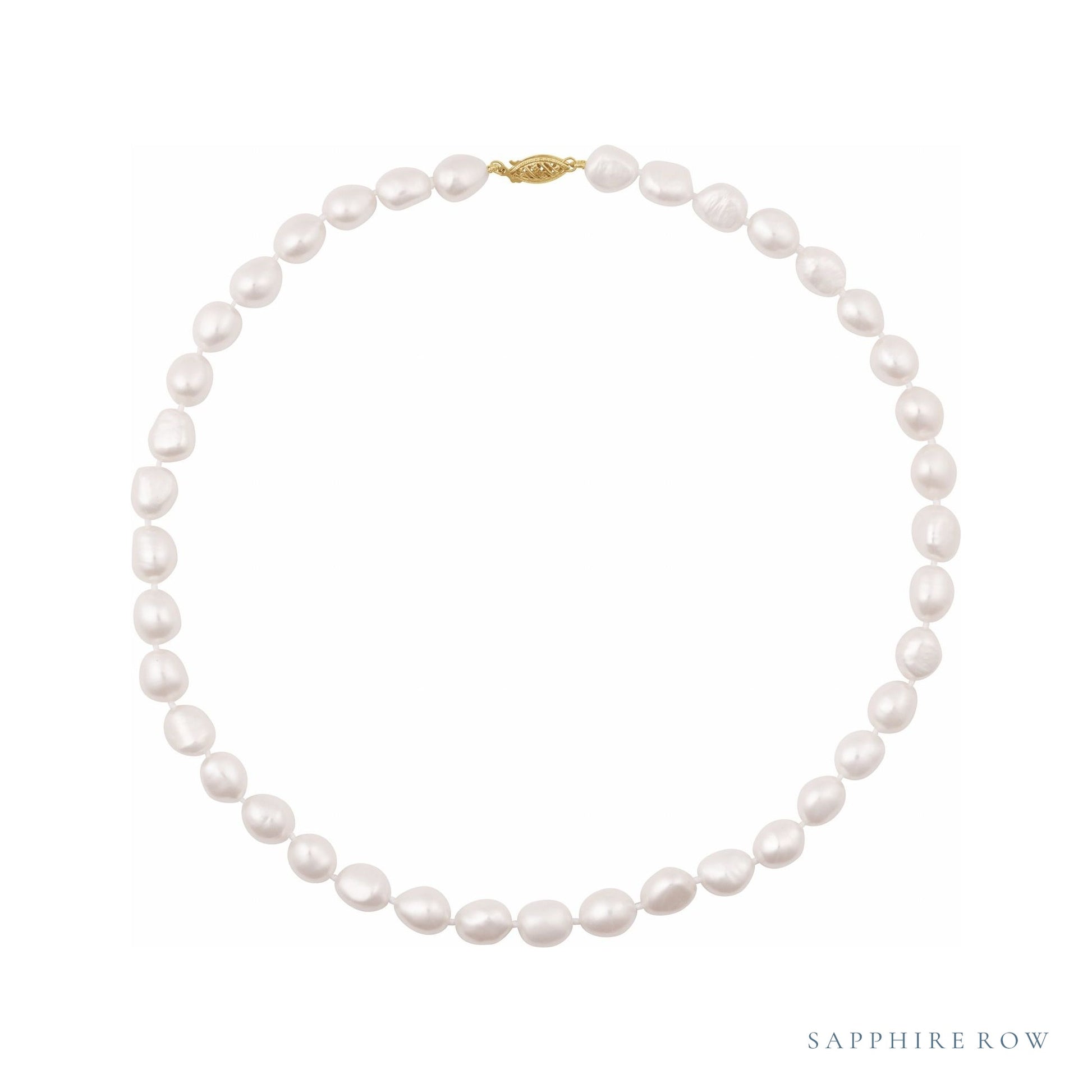 Sapphire Row Cultured Raw Shaped Pearl Necklace - 8-9mm