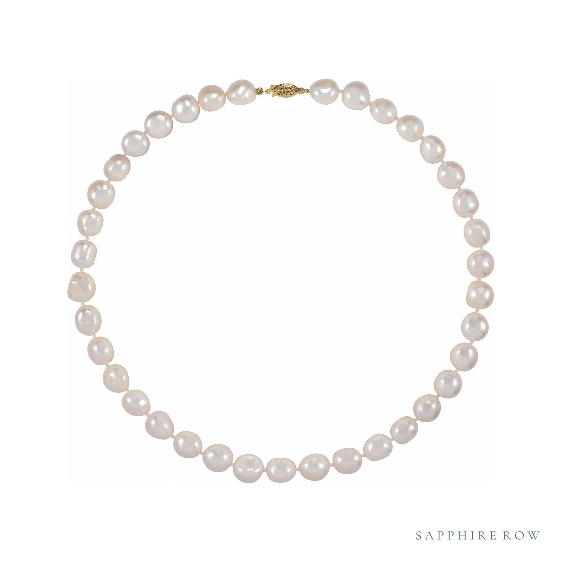 Sapphire Row Cultured Raw Shaped Pearl Necklace - 11-12mm