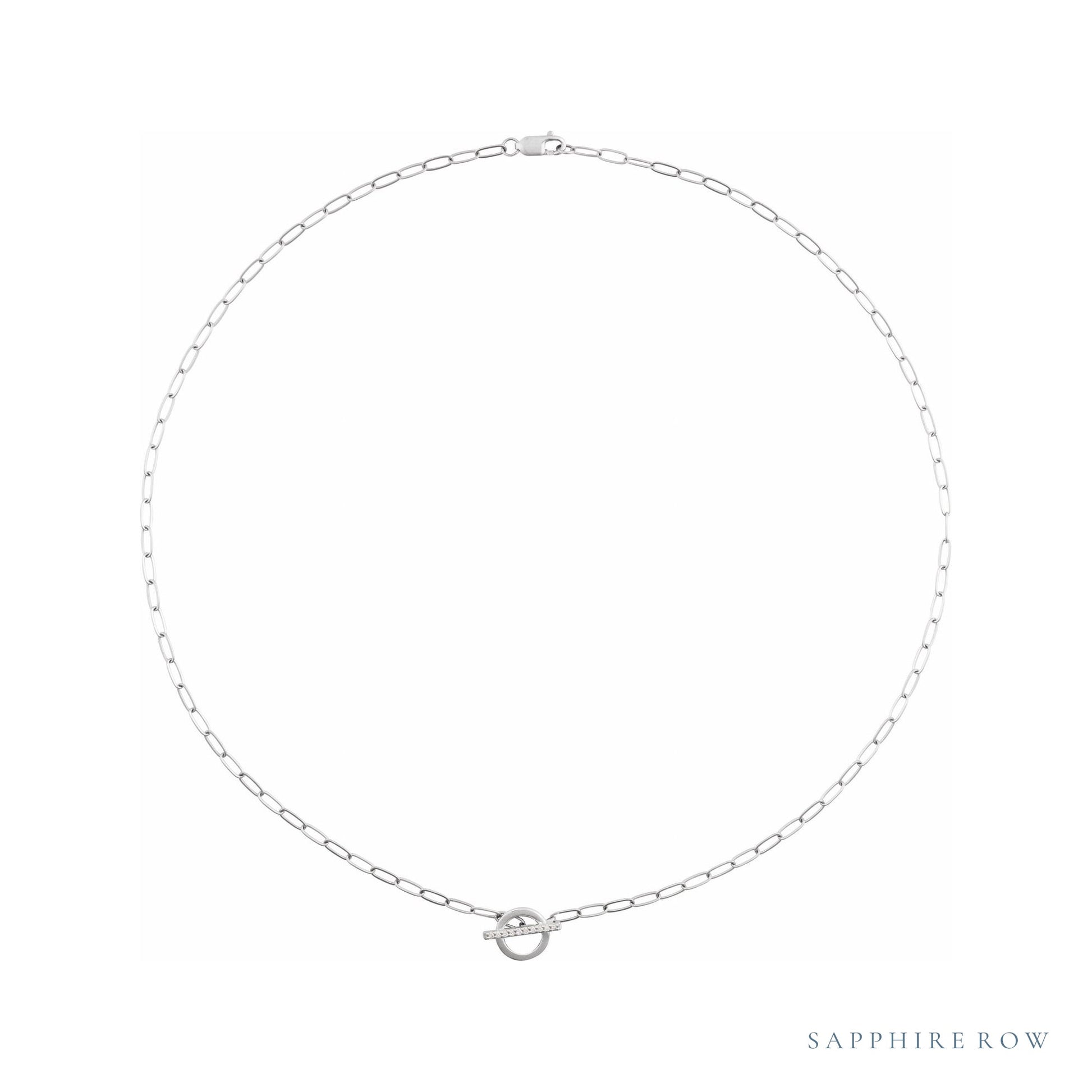 Sapphire Row Natural Diamond Toggle Necklace - White Gold