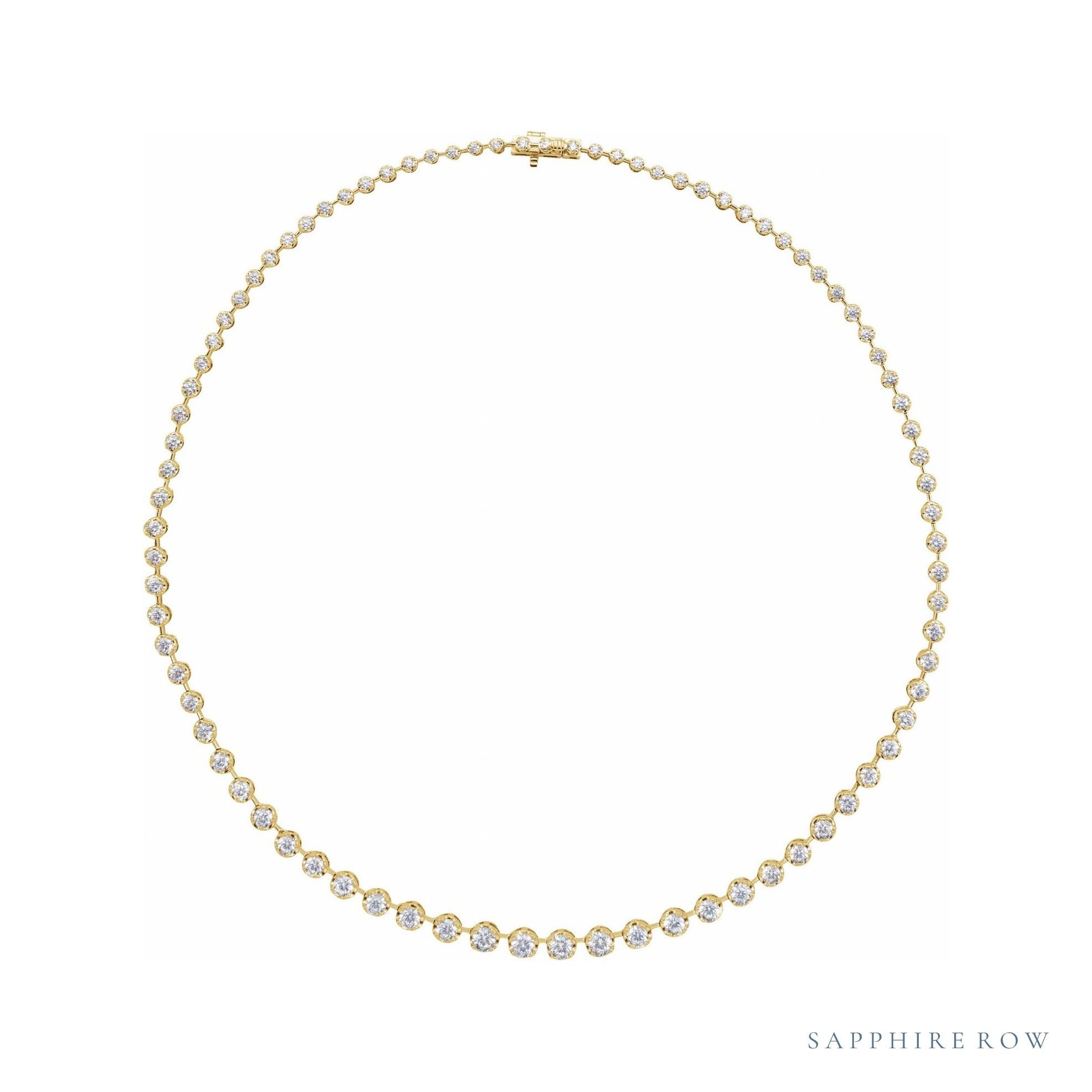 Sapphire Row Lab-Grown Diamond Graduated Bezel Line Necklace - Yellow Gold