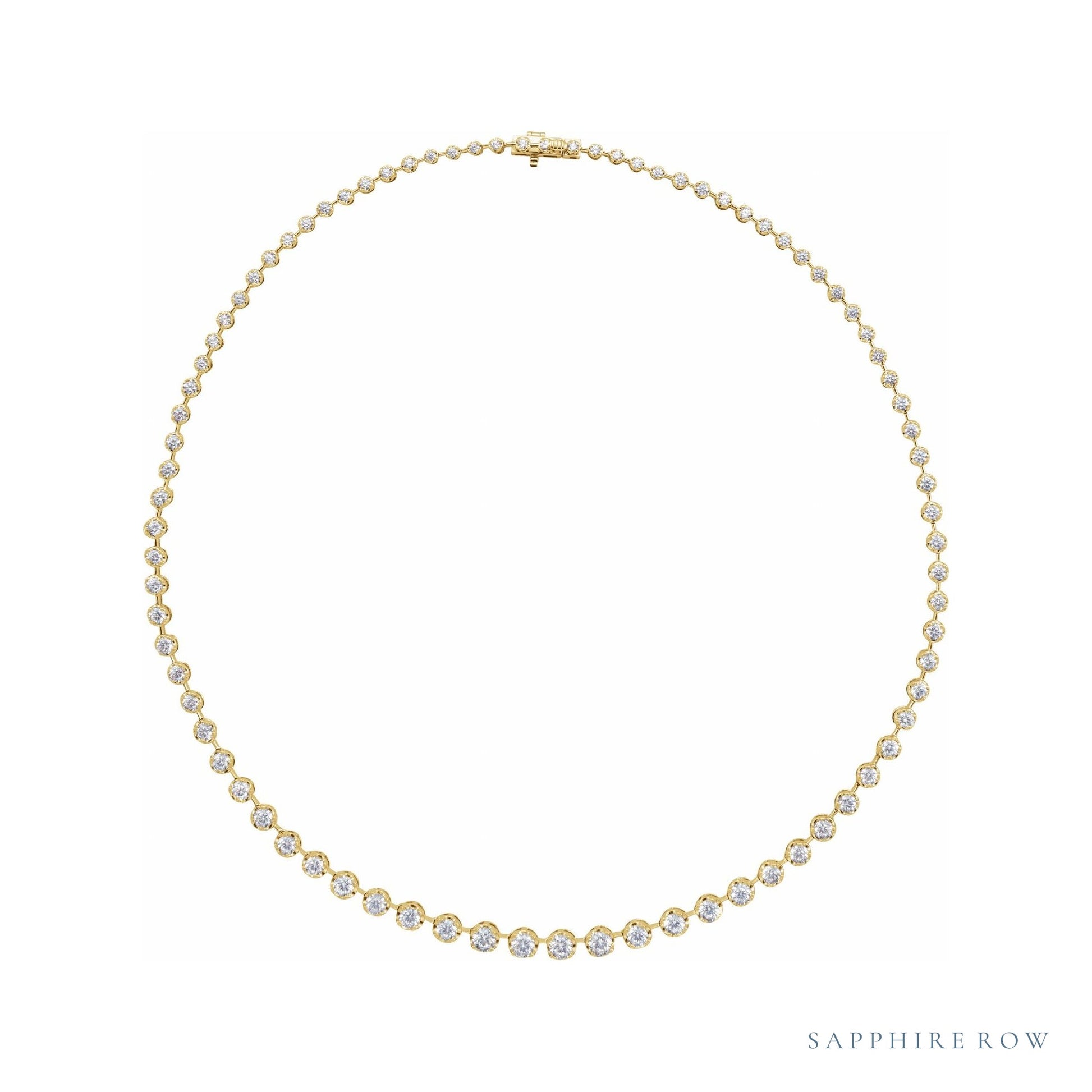 Sapphire Row Lab-Grown Diamond Graduated Bezel Line Necklace - Yellow Gold