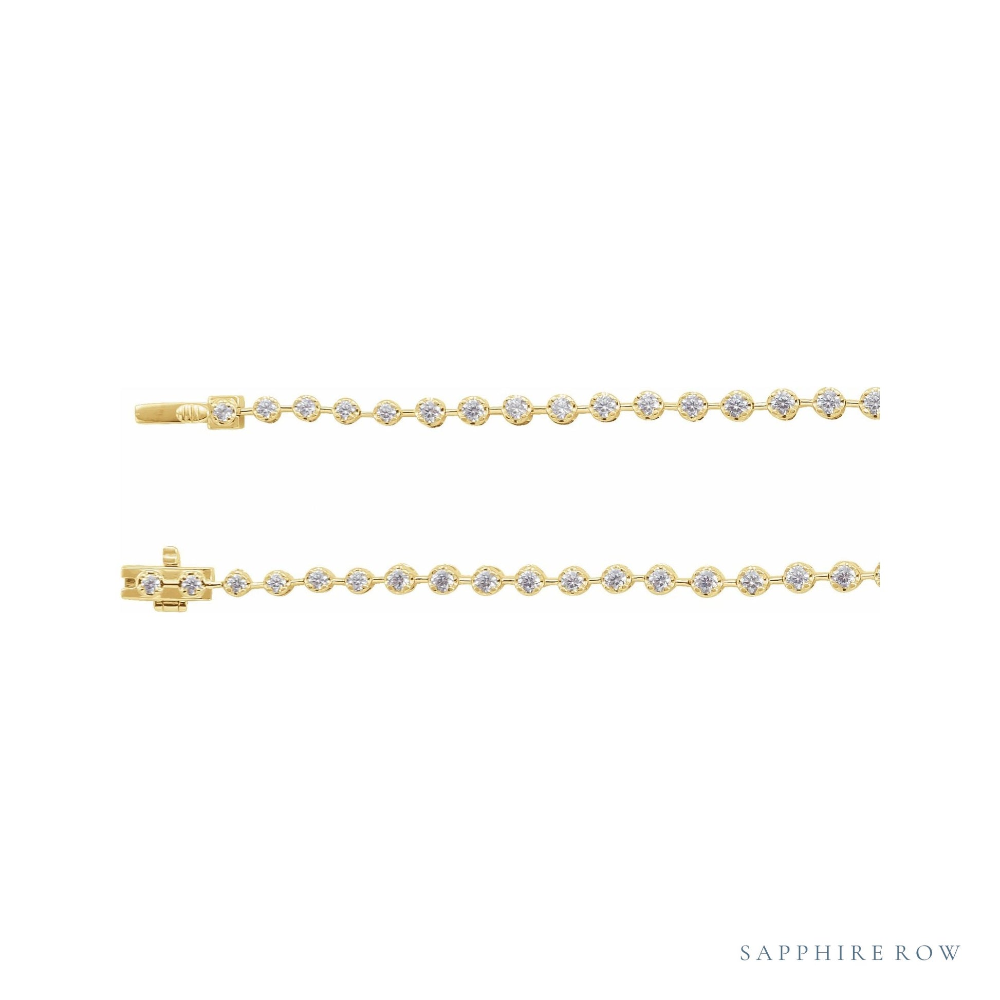 Sapphire Row Lab-Grown Diamond Graduated Bezel Line Necklace - Yellow Gold (view 2)