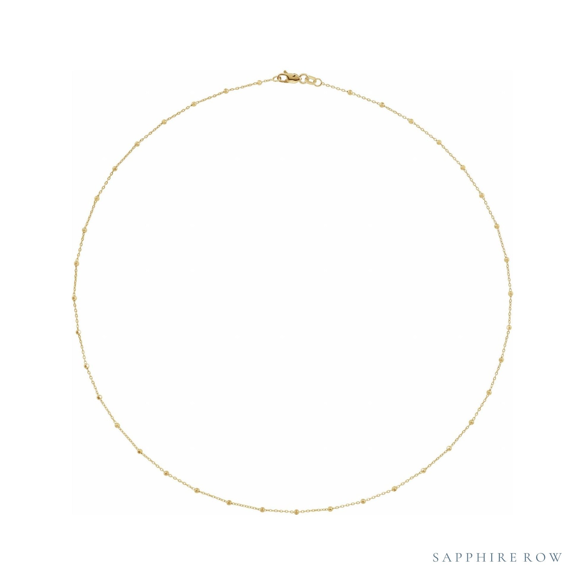 Sapphire Row Beaded Cable Chain Necklace - Yellow Gold