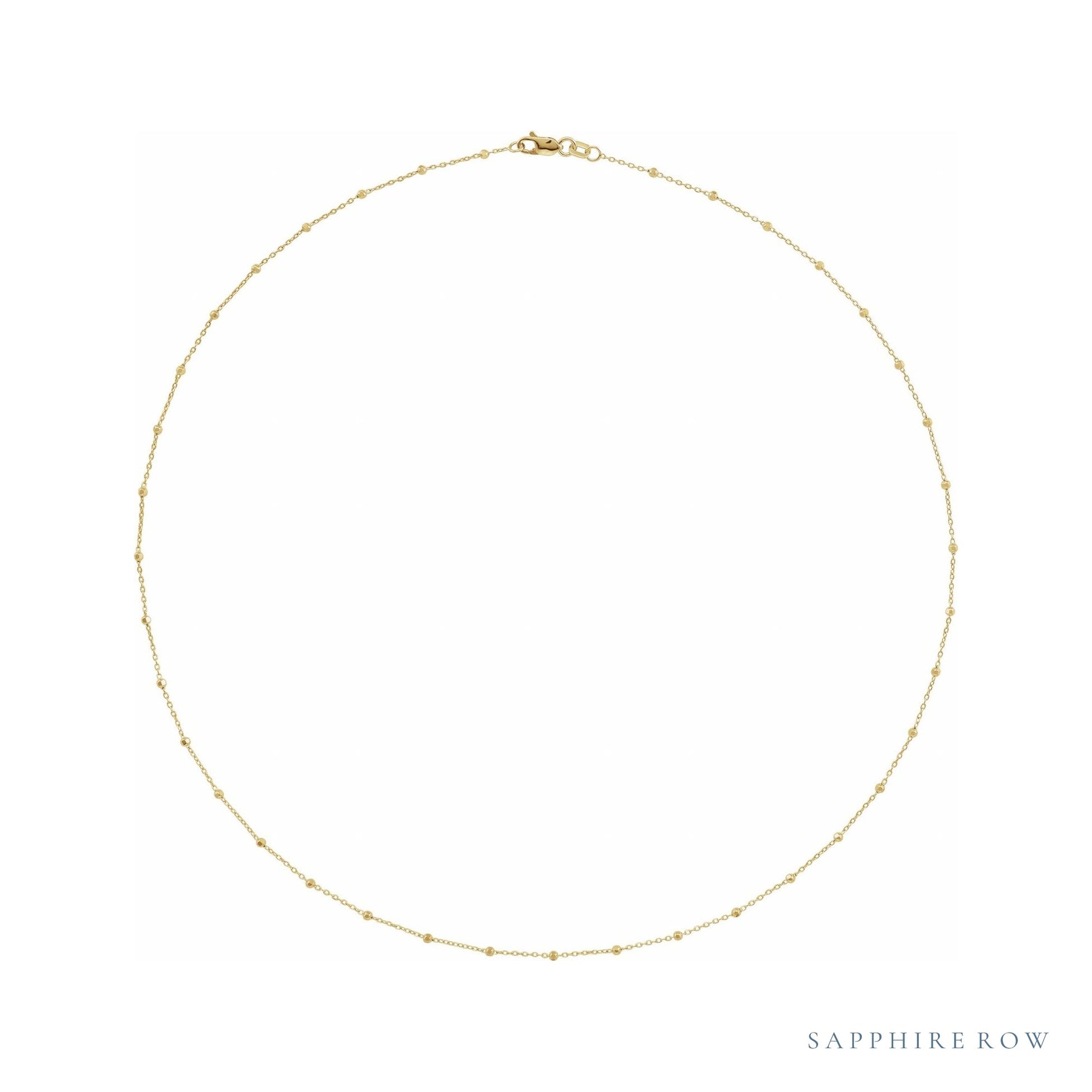 Sapphire Row Beaded Cable Chain Necklace - Yellow Gold