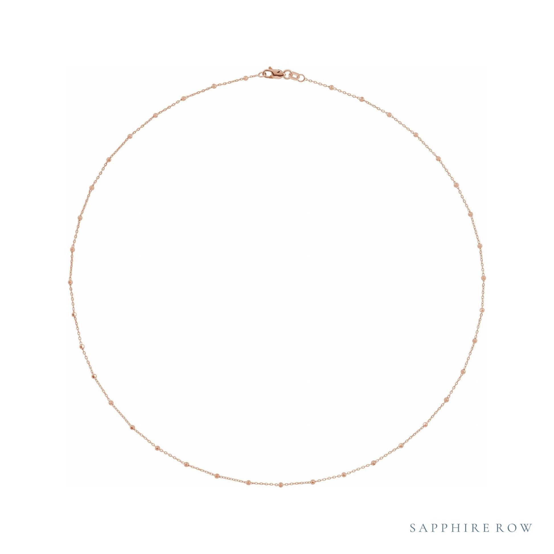 Sapphire Row Beaded Cable Chain Necklace - Rose Gold
