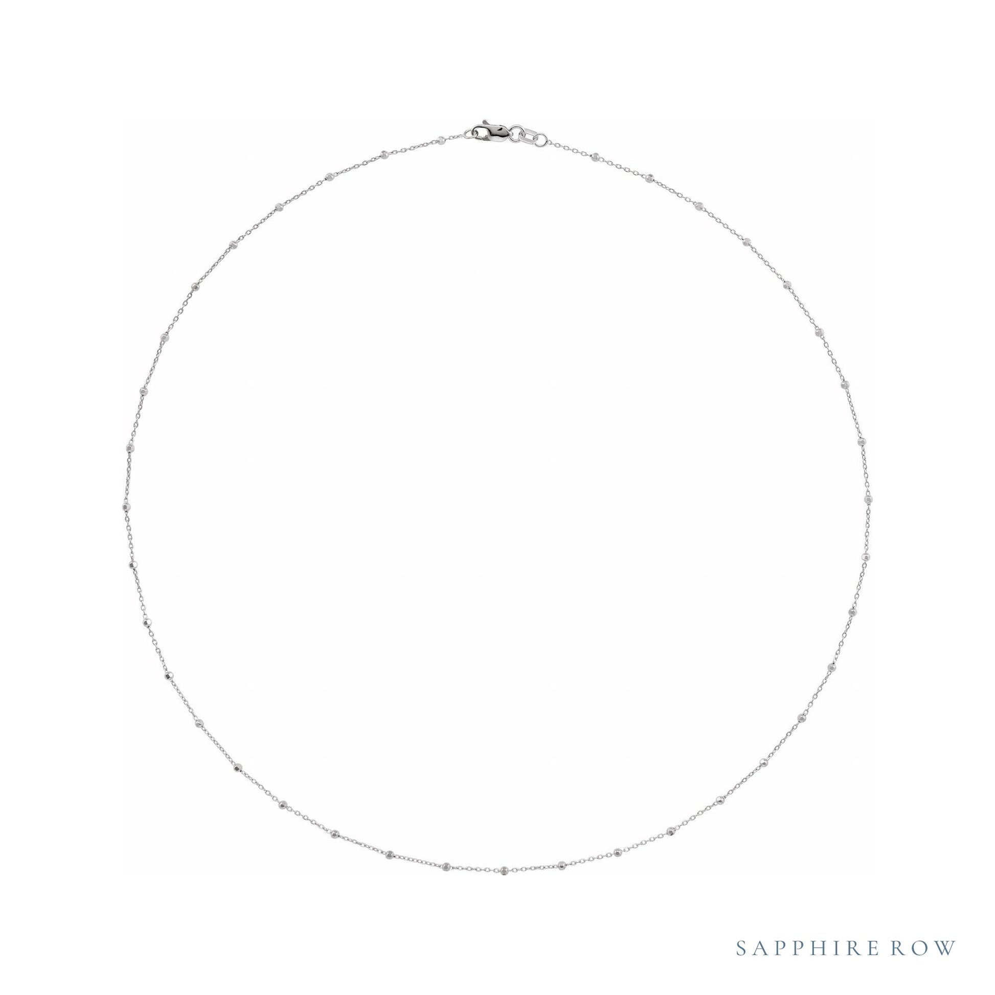 Sapphire Row Beaded Cable Chain Necklace - White Gold