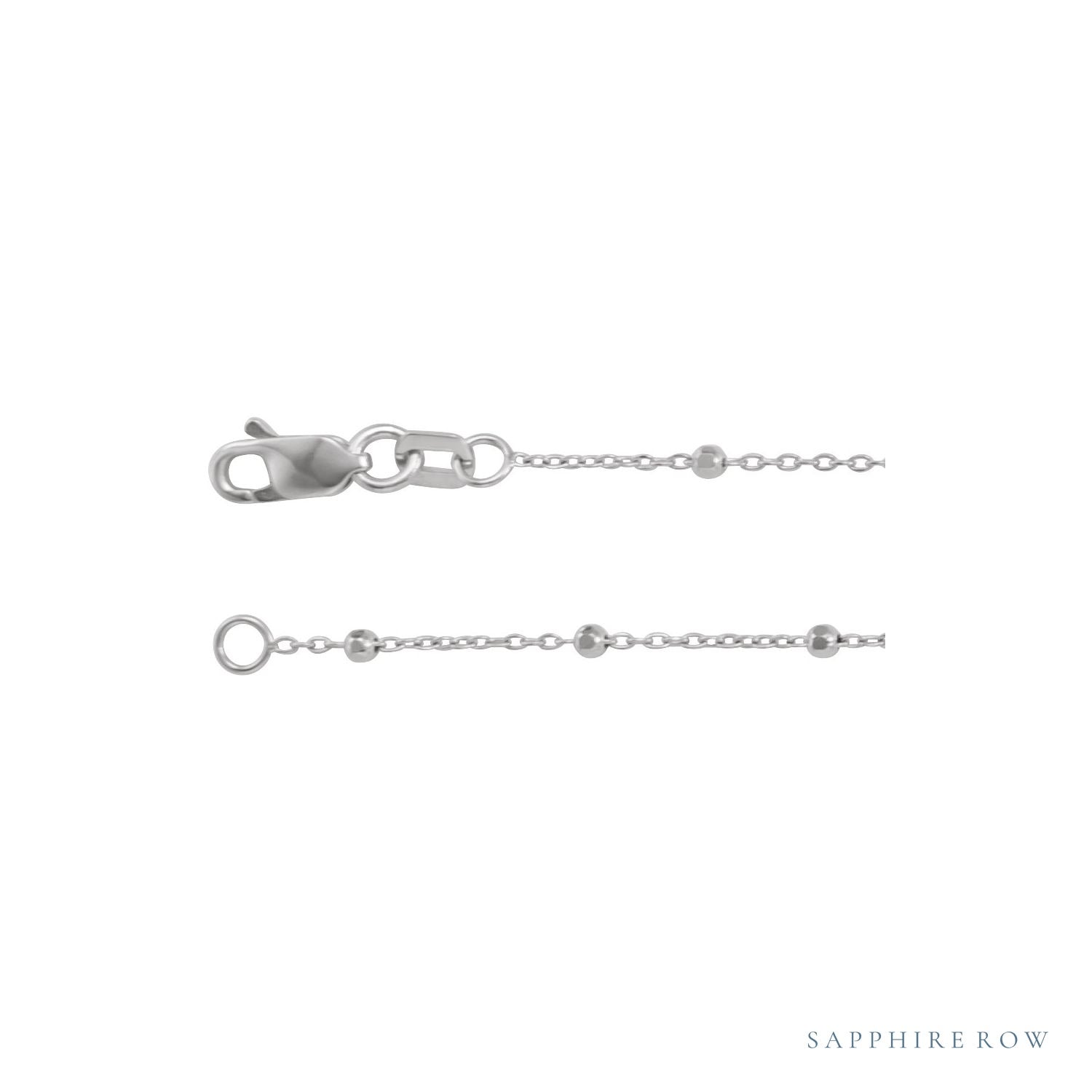 Sapphire Row Beaded Cable Chain Necklace - White Gold (view 2)