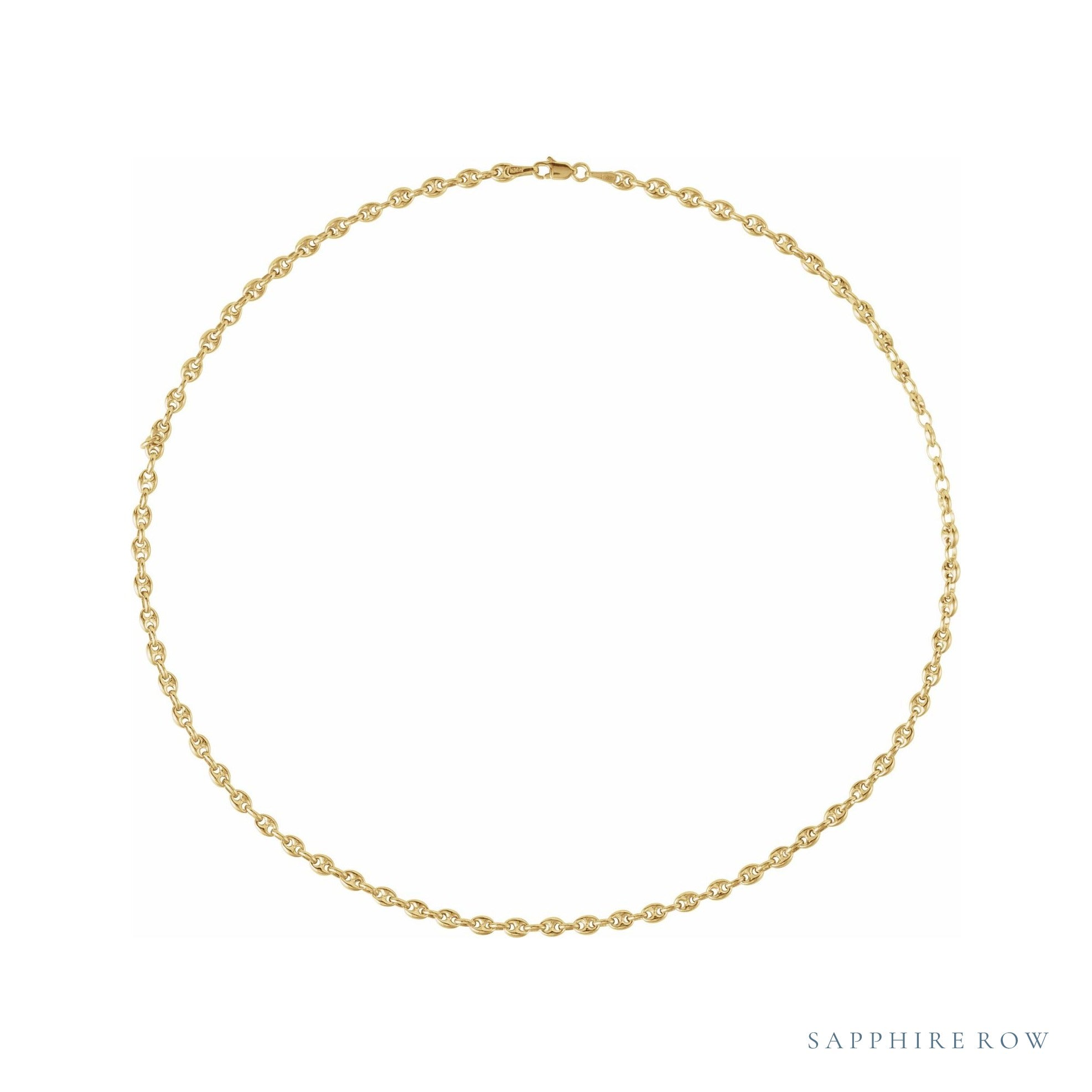 Sapphire Row 14K Yellow Gold Puffed Mariner Chain - 