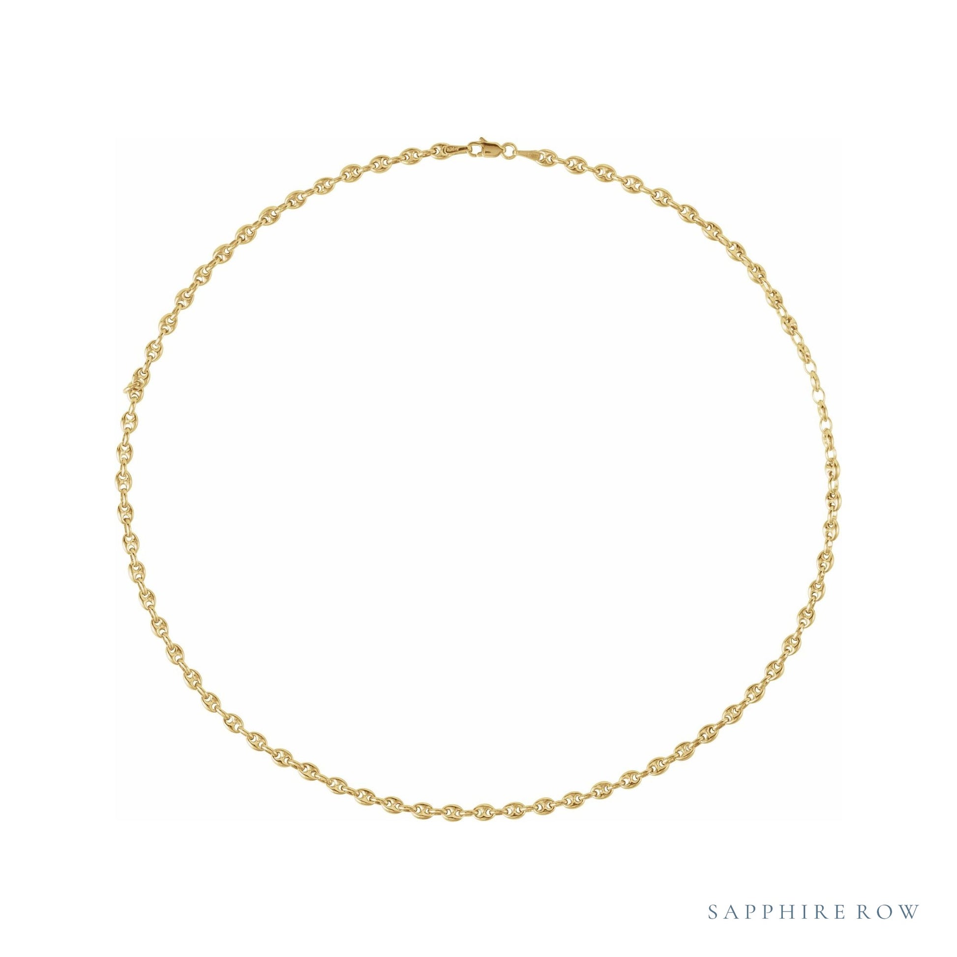 Sapphire Row 14K Yellow Gold Puffed Mariner Chain - 
