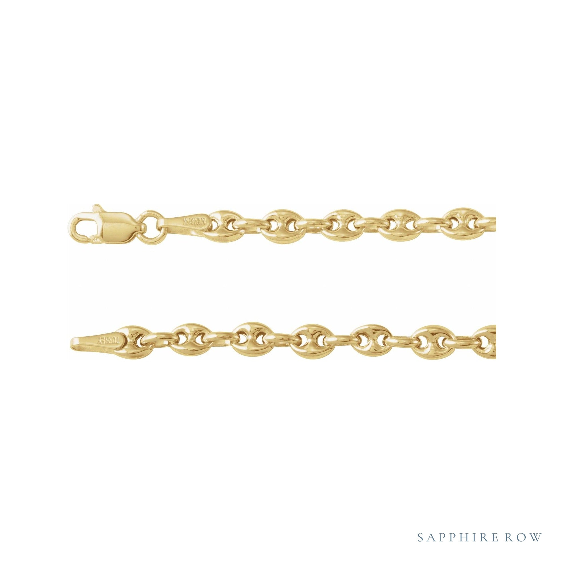 Sapphire Row 14K Yellow Gold Puffed Mariner Chain -  (view 2)
