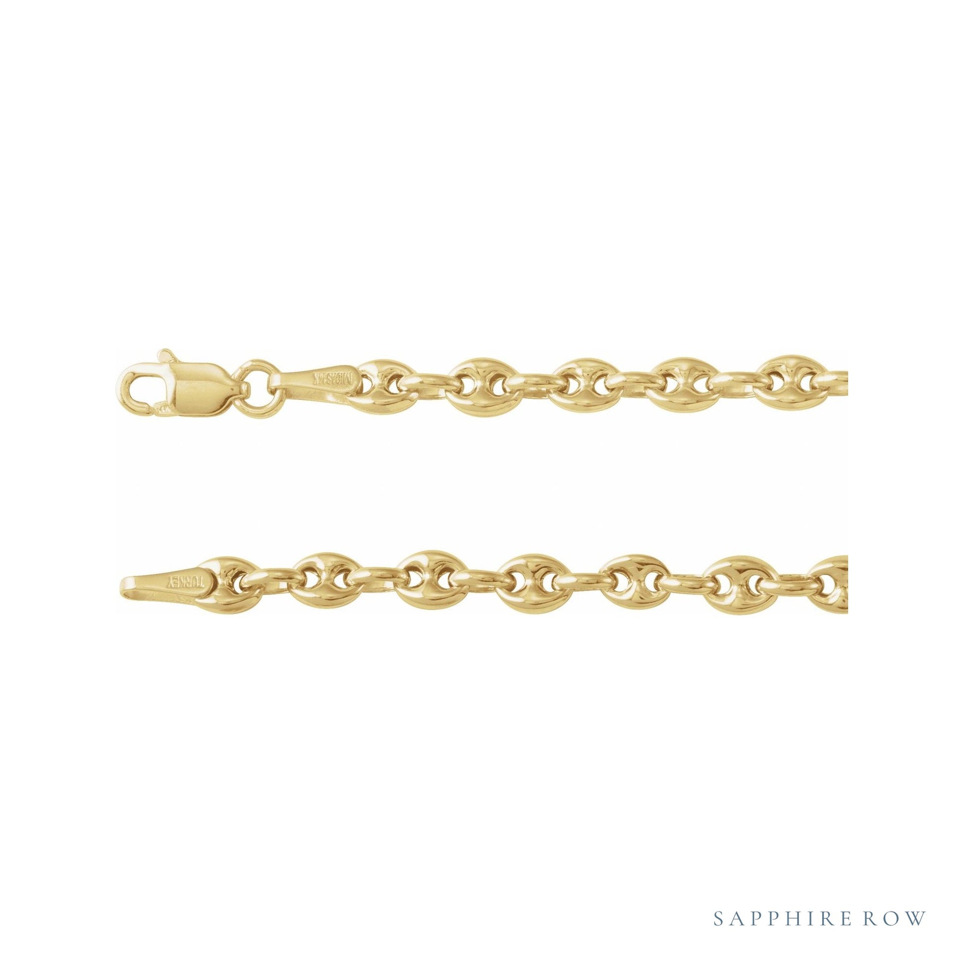 Sapphire Row 14K Yellow Gold Puffed Mariner Chain -  (view 2)