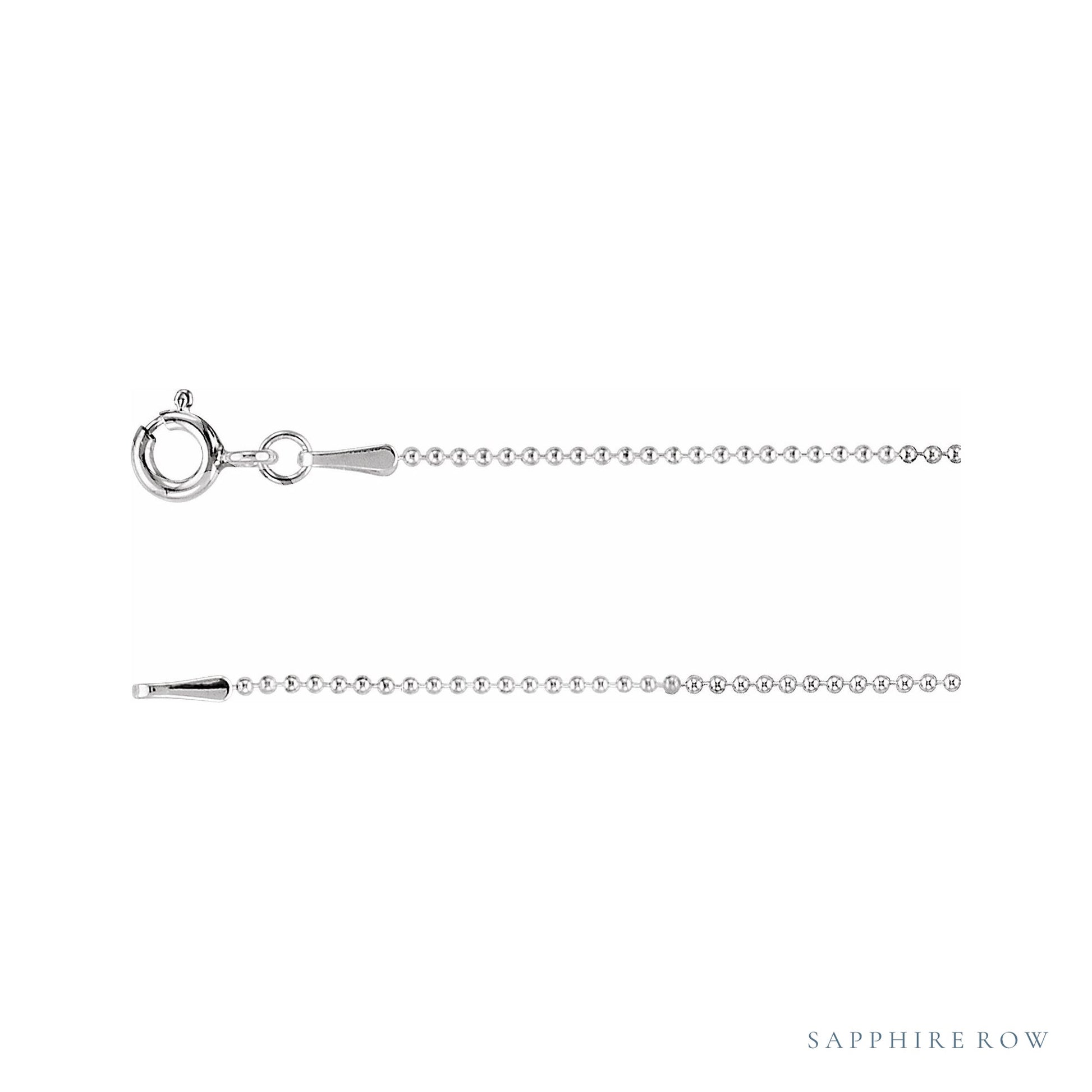 Sapphire Row Hollow Bead Chain Necklace - 1 mm, White Gold
