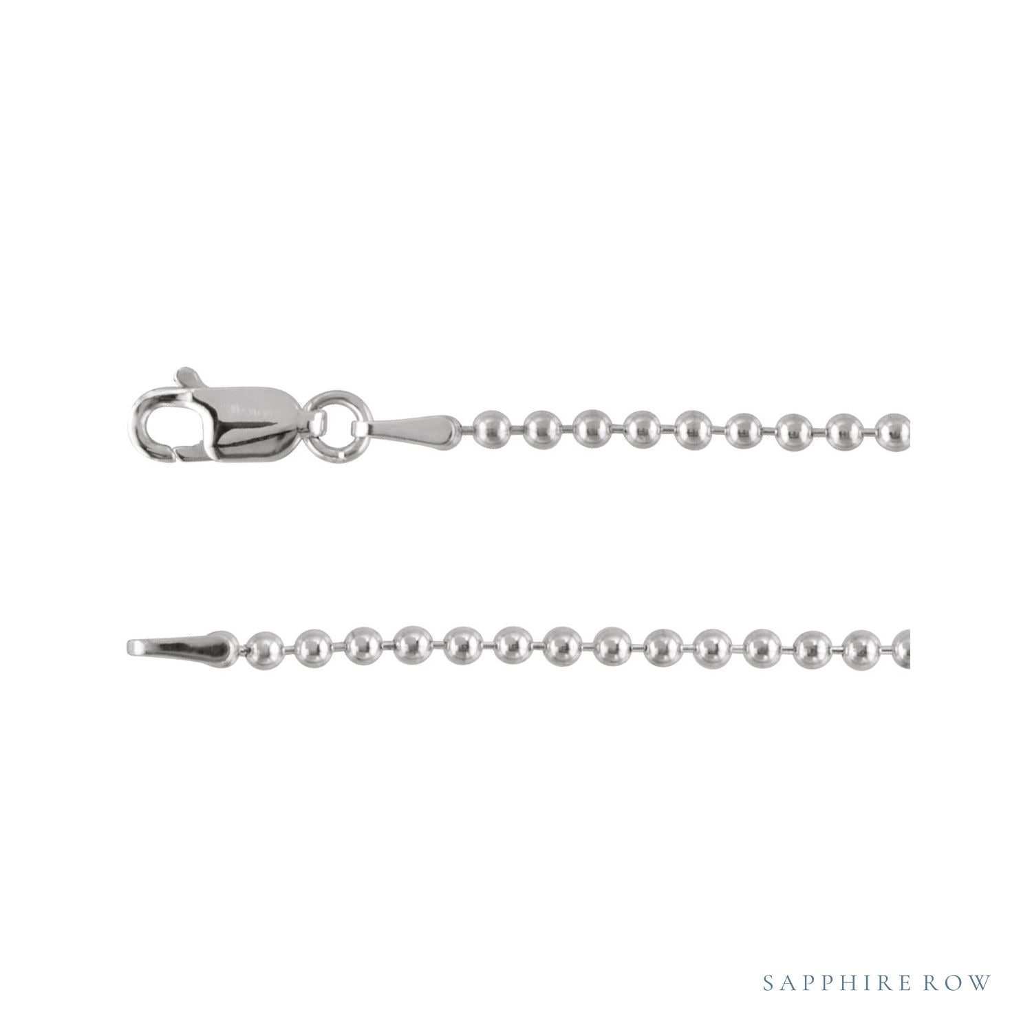 Sapphire Row Hollow Bead Chain Necklace - 2 mm, White Gold