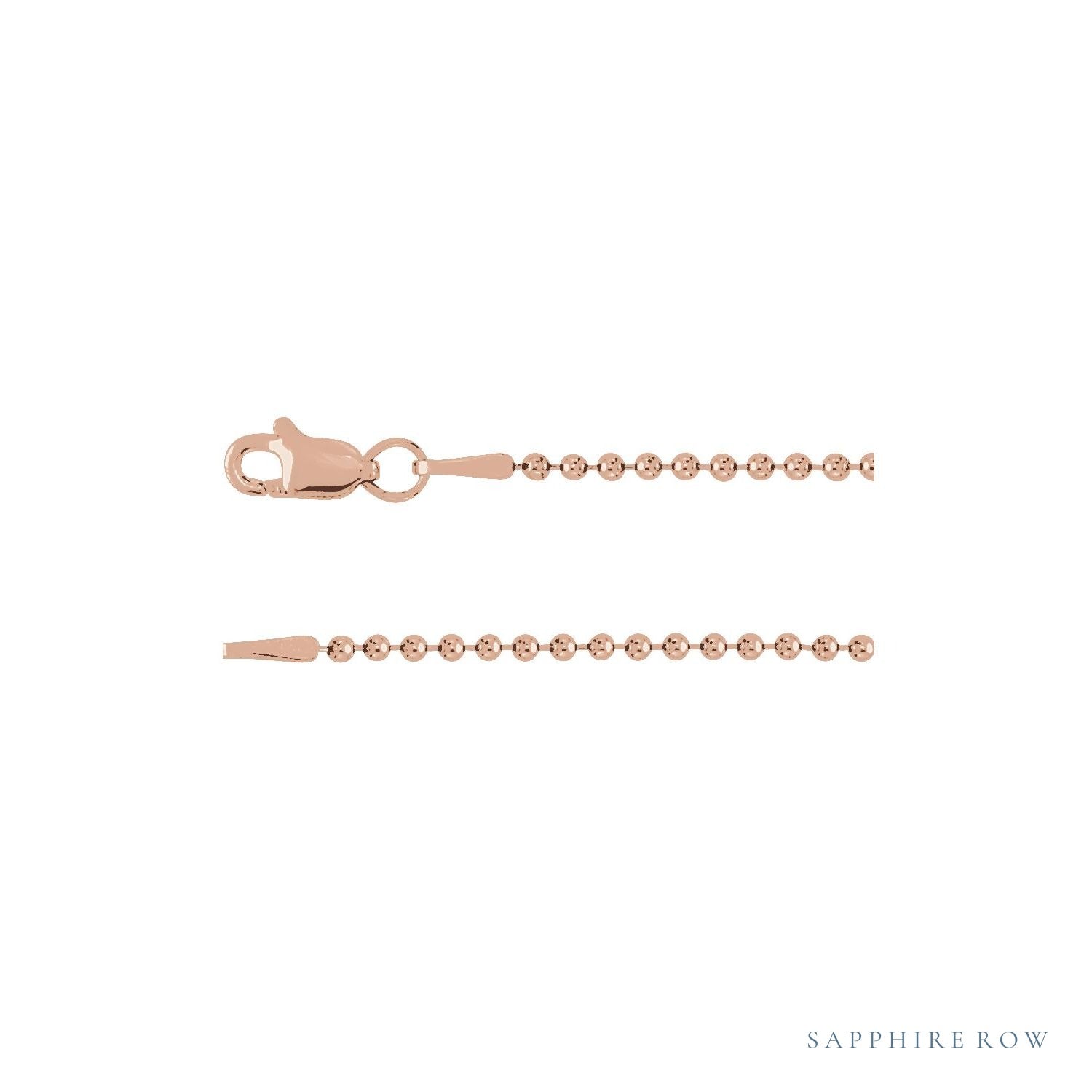 Sapphire Row Hollow Bead Chain Necklace - 1.5 mm, Rose Gold