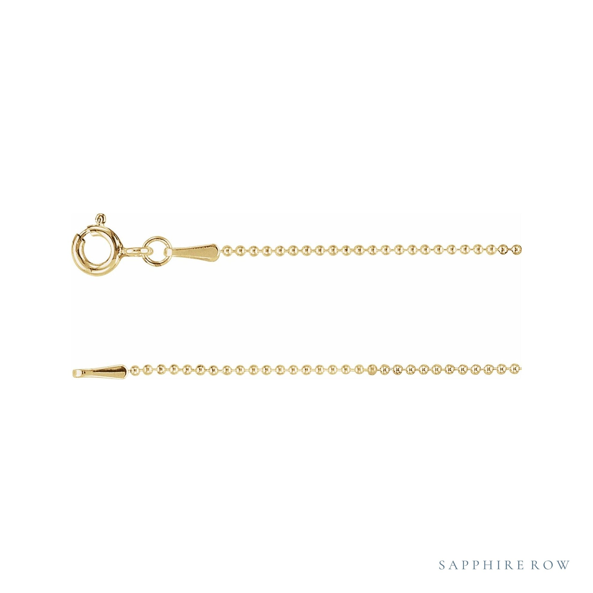 Sapphire Row Hollow Bead Chain Necklace - 1 mm, Yellow Gold