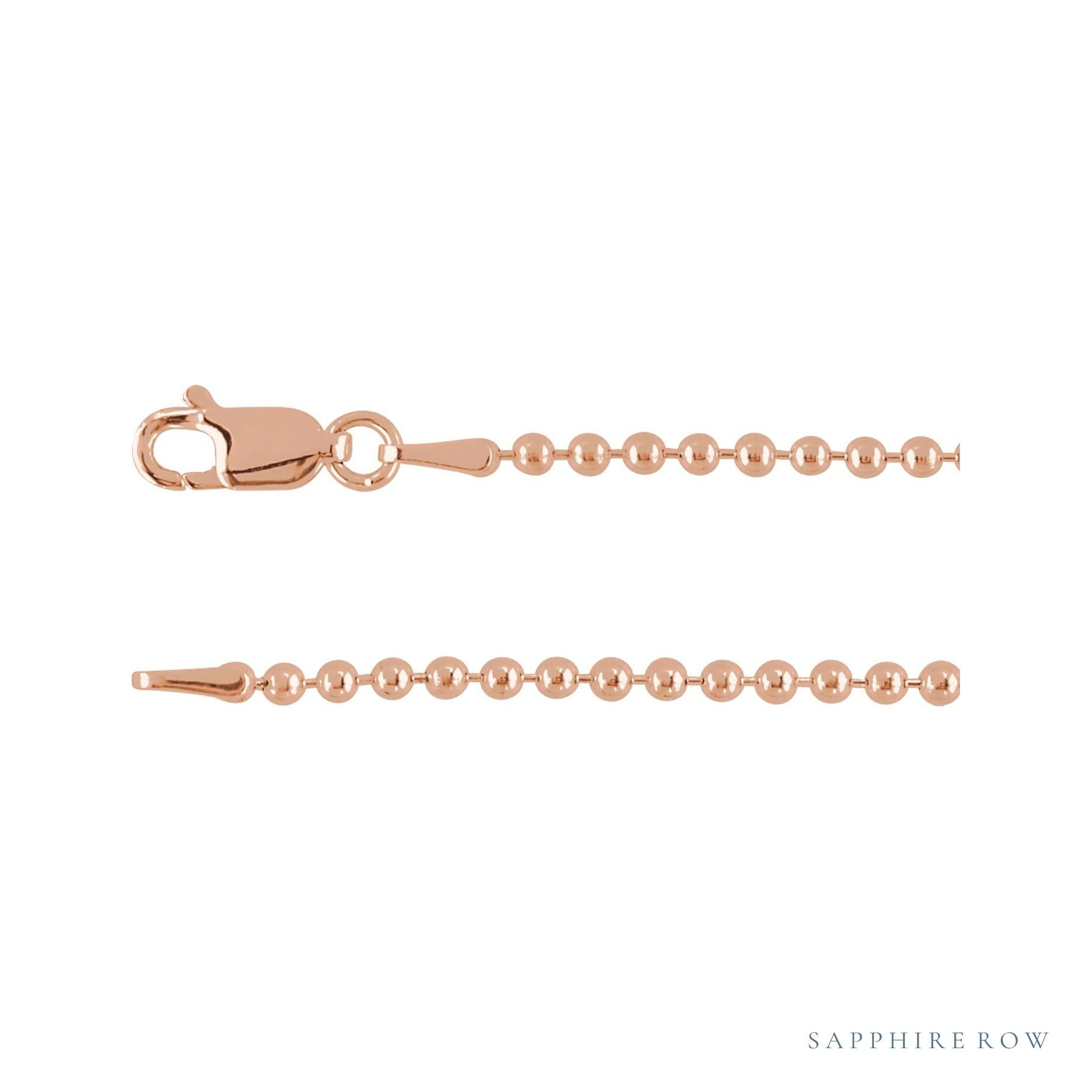 Sapphire Row Hollow Bead Chain Necklace - 2 mm, Rose Gold
