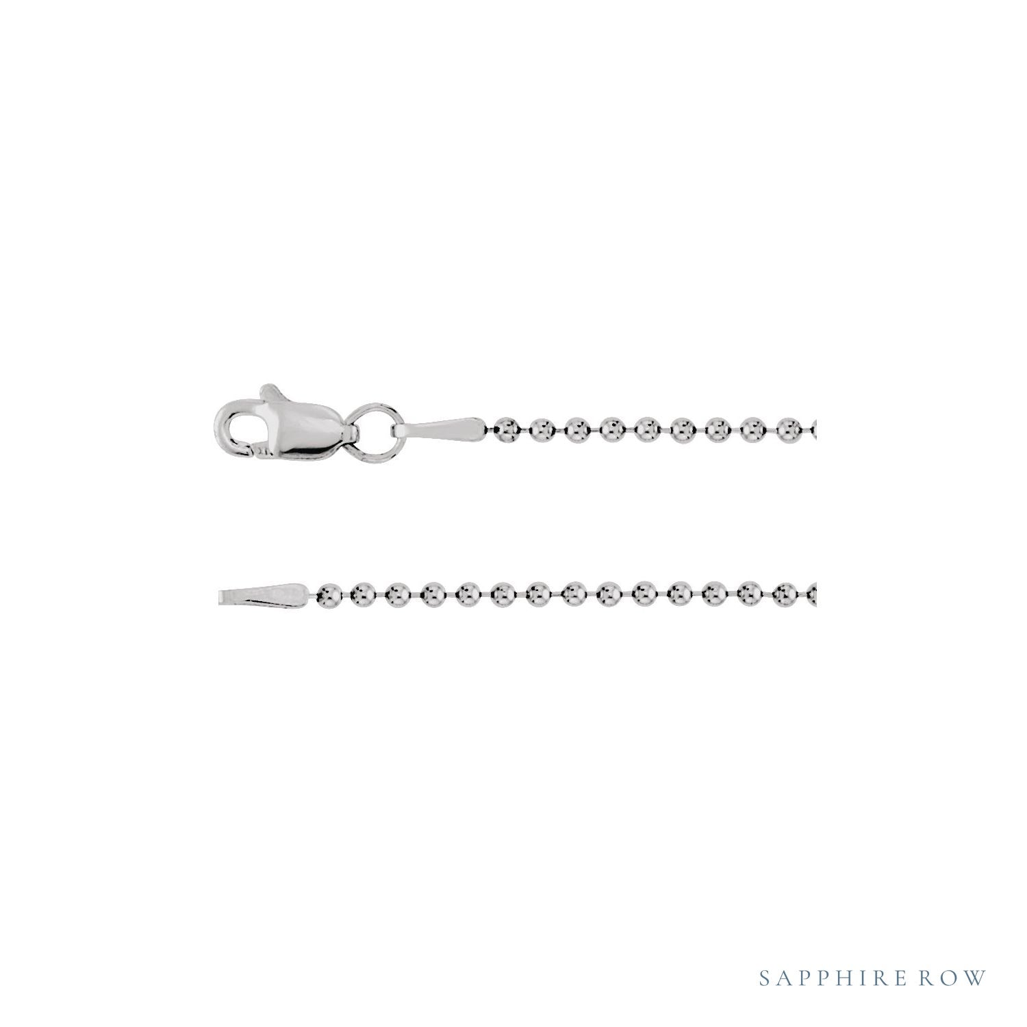 Sapphire Row Hollow Bead Chain Necklace - 1.5 mm, White Gold