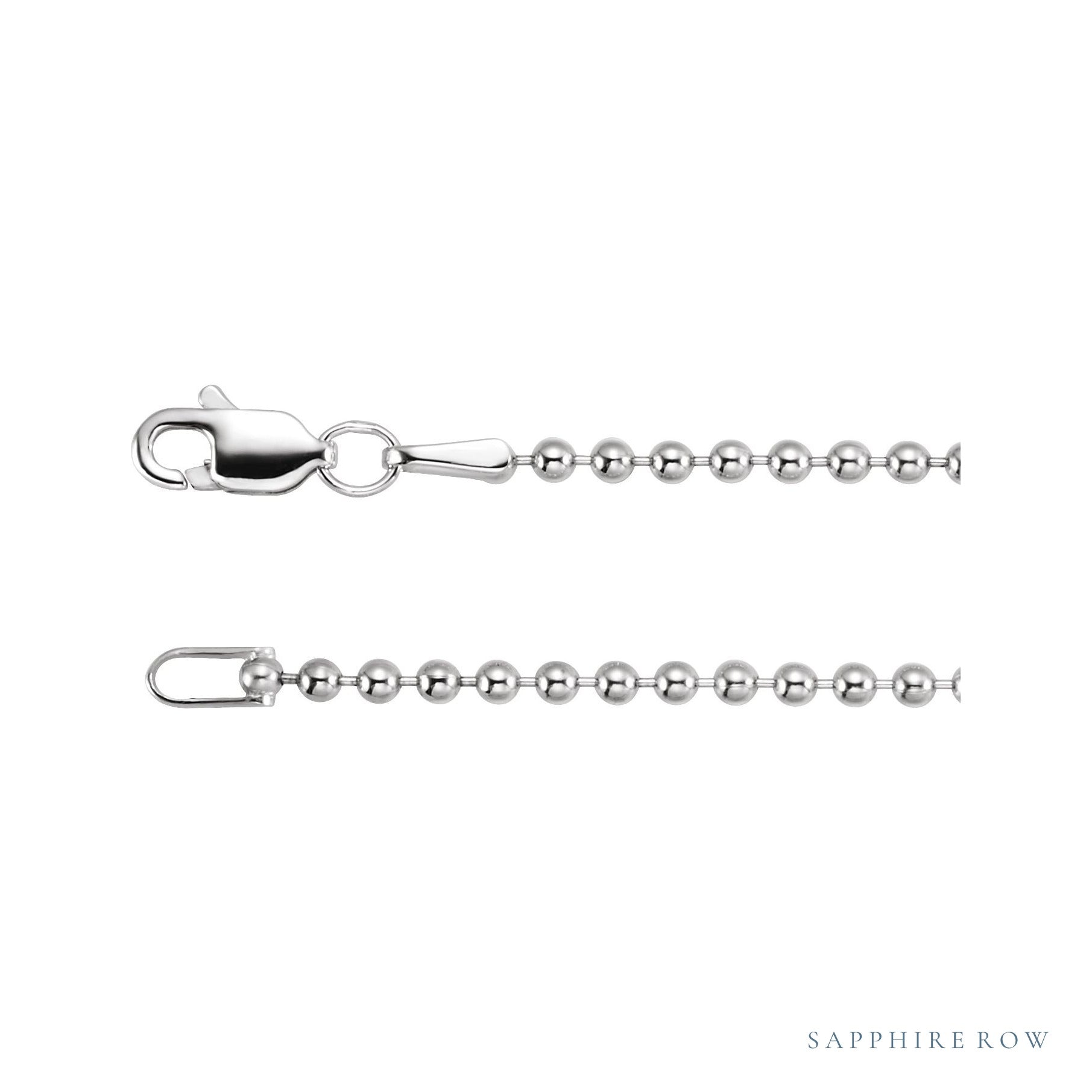 Sapphire Row Hollow Bead Chain Necklace - 1.8 mm, White Gold