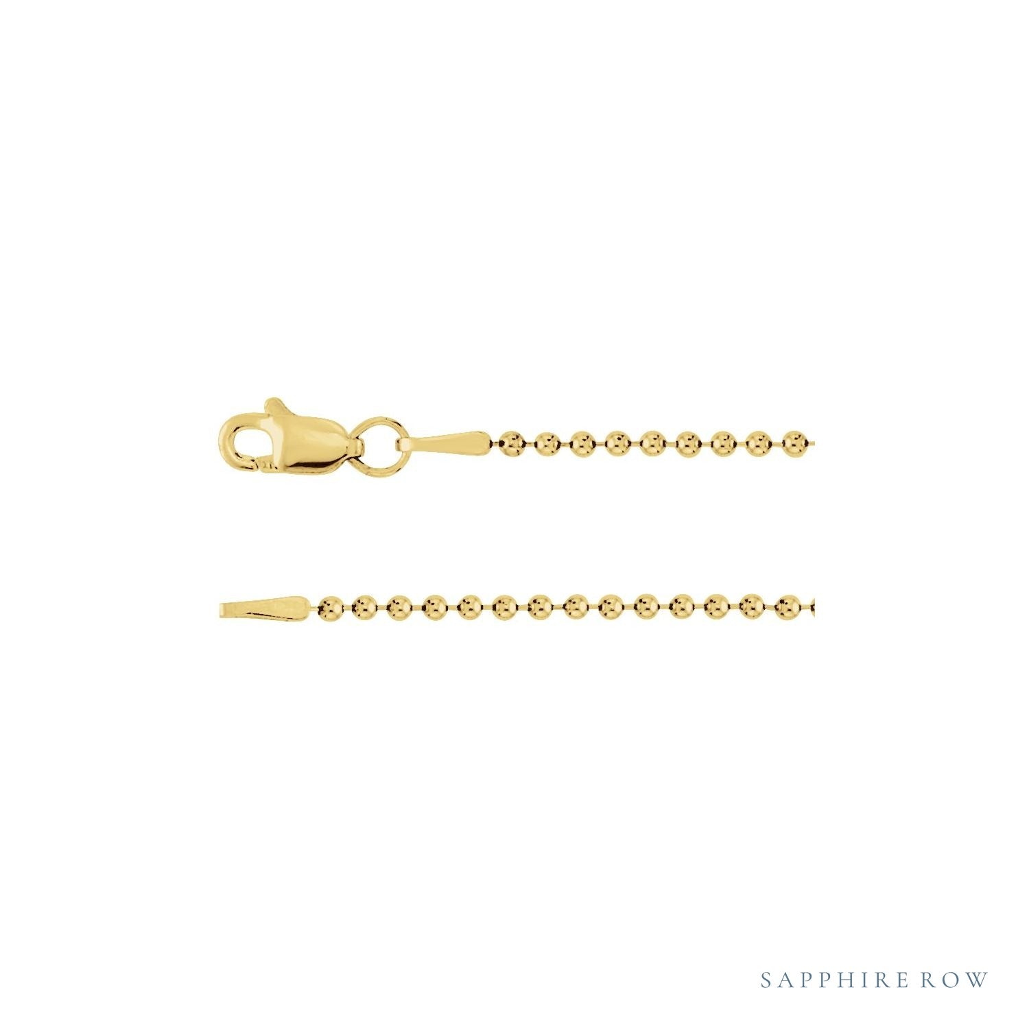 Sapphire Row Hollow Bead Chain Necklace - 1.5 mm, Yellow Gold
